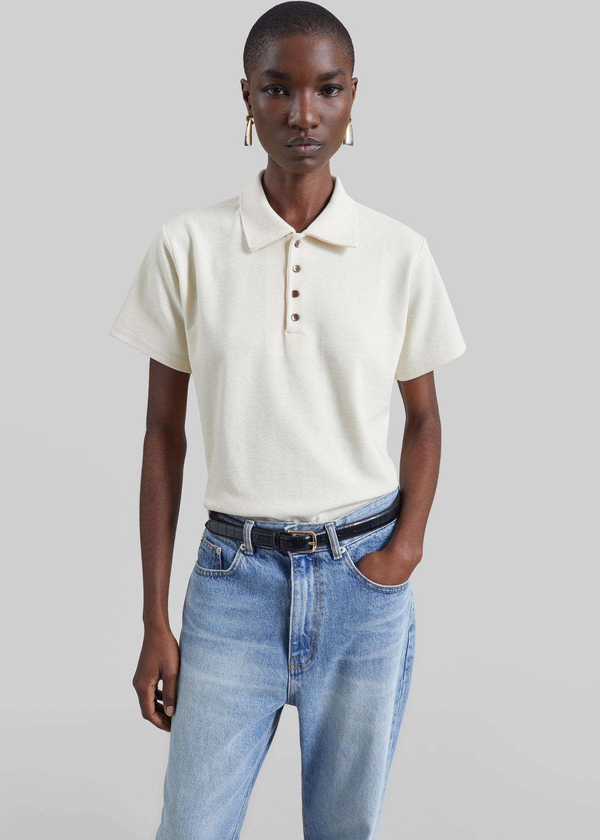 Vila Asymmetric Polo Shirt - Cream