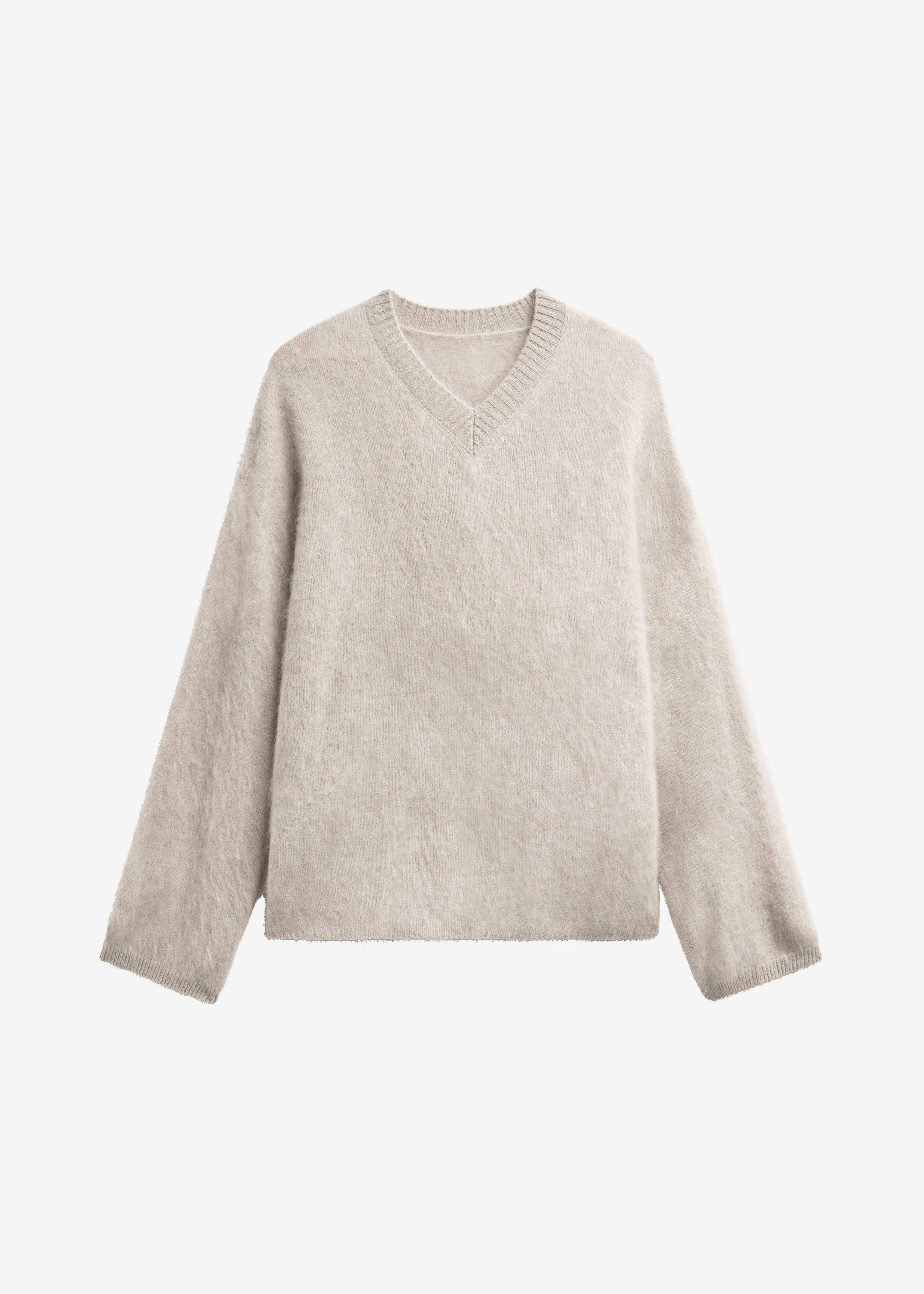 Vilhena Wool Fuzzy V-Neck Sweater - Beige - 7