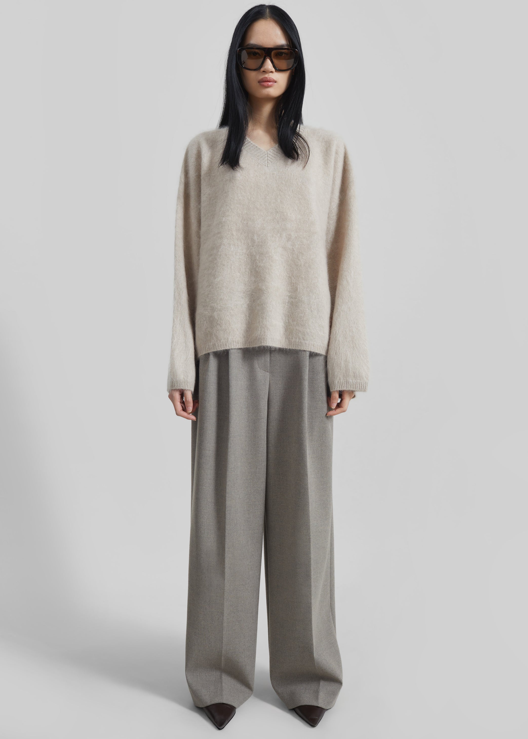 Shop the look image for Vilhena Wool Fuzzy V-Neck Sweater - Beige
