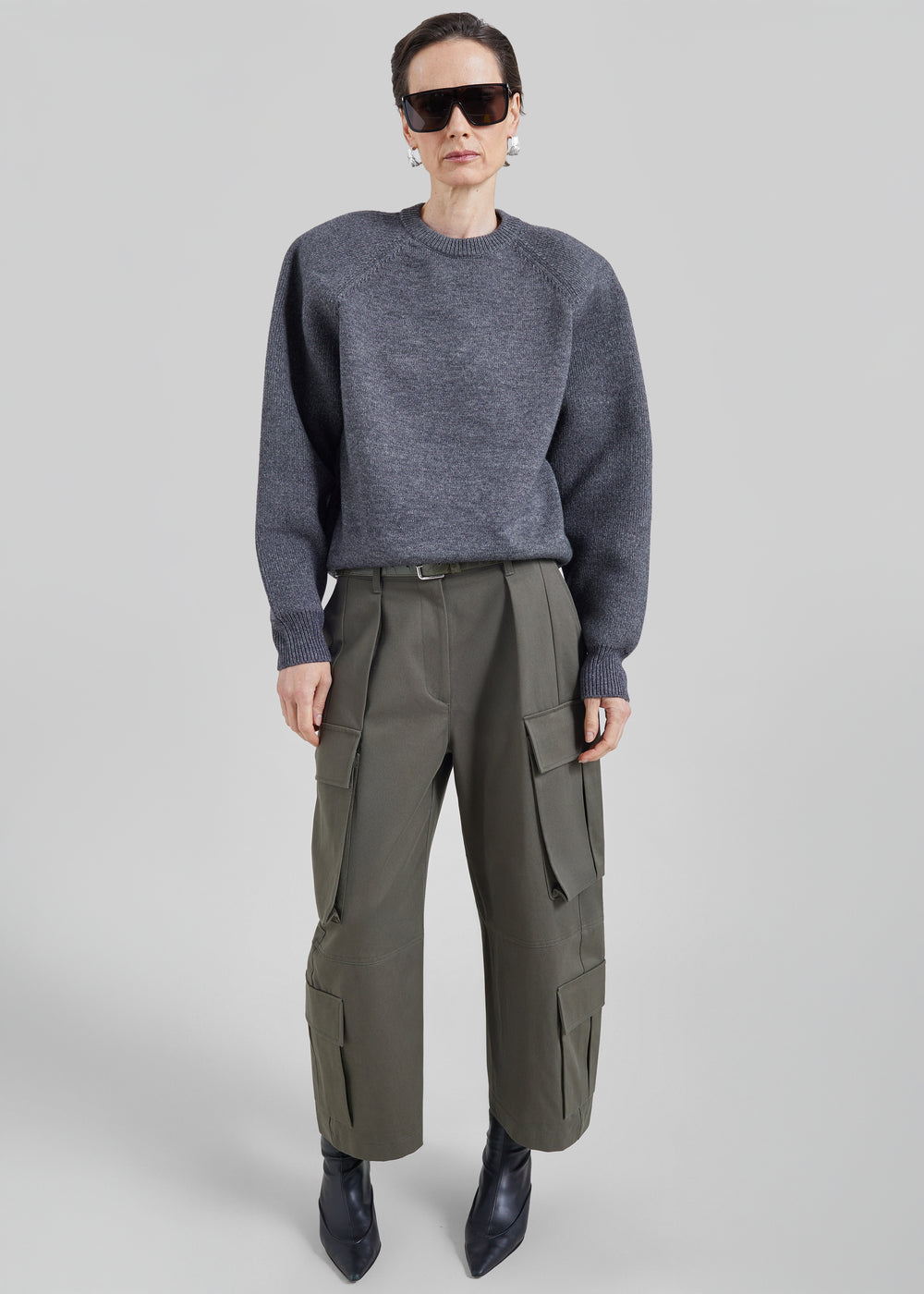 Villeron Cropped Cargo Pants - Dark Olive - 1