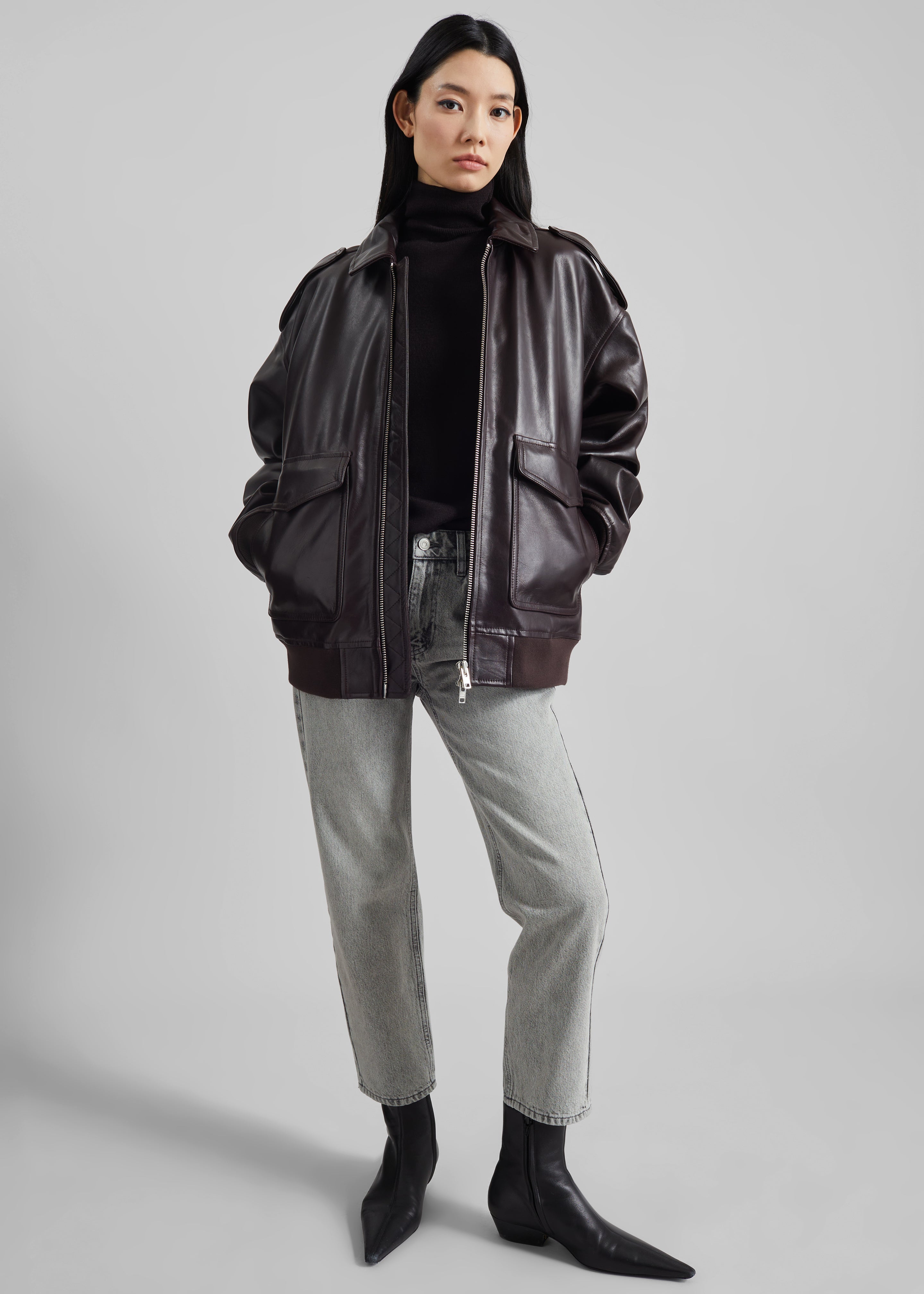 【えいぼー】leather jacket Viper Leather Jacket - Dark Plum – The Frankie Shop