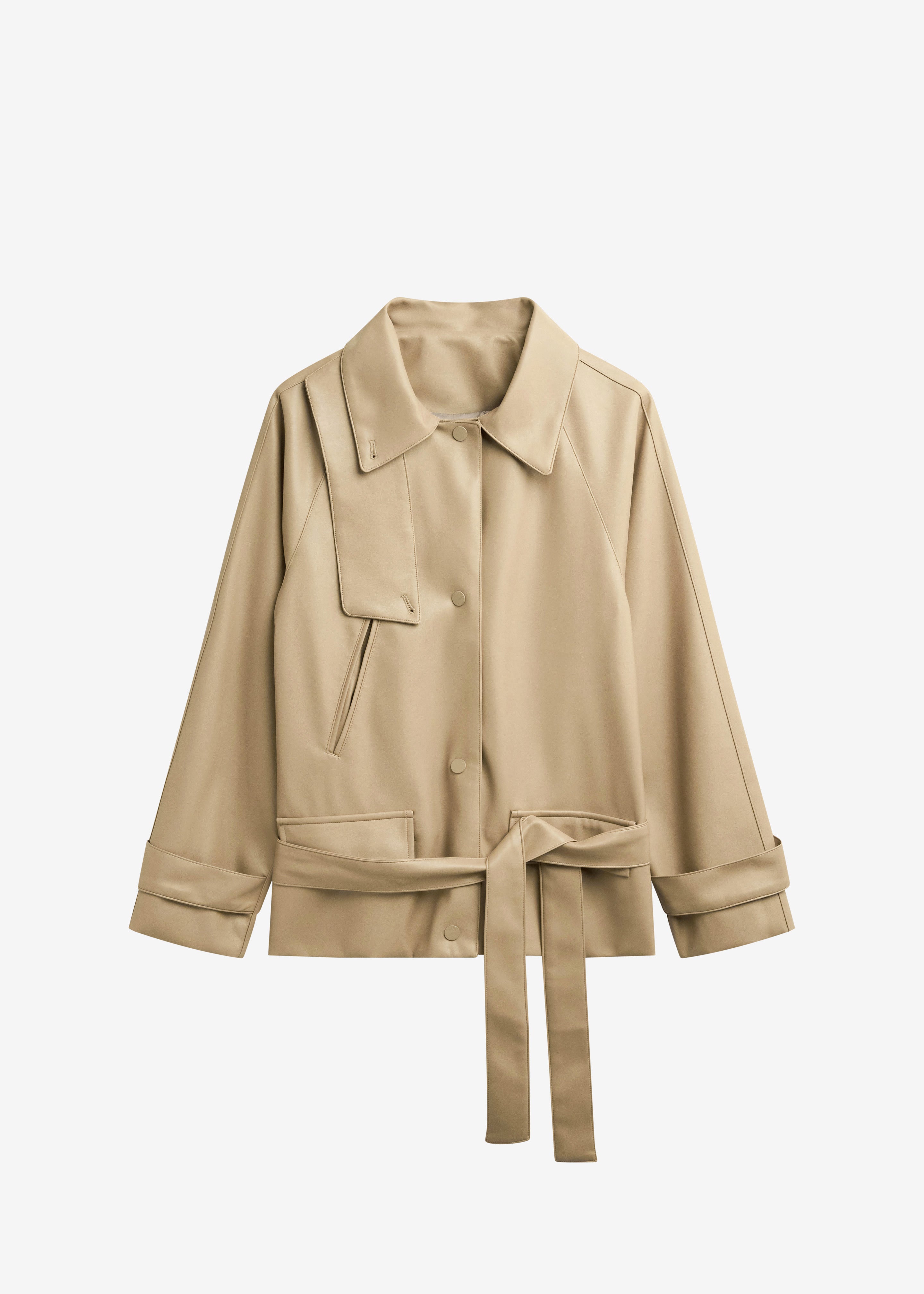 Viran Faux Leather Belted Jacket - Beige – The Frankie Shop