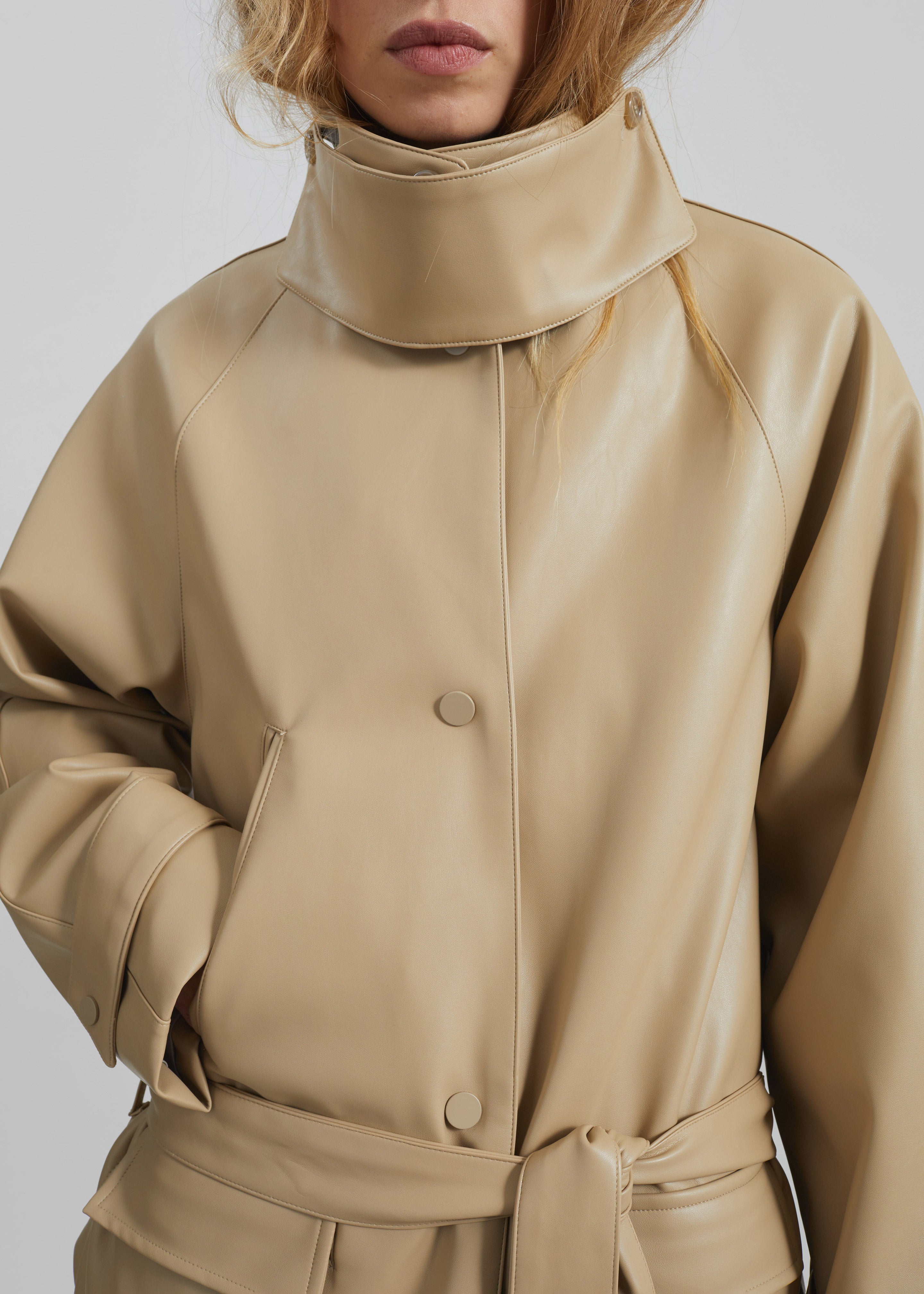 Viran Faux Leather Belted Jacket - Beige – The Frankie Shop