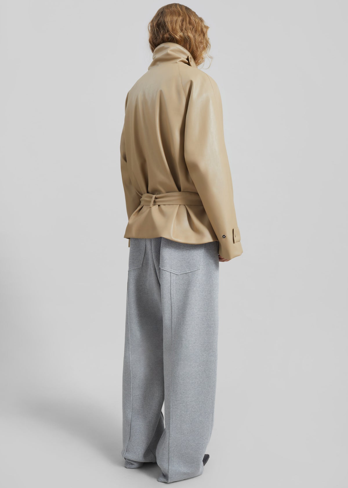 Viran Faux Leather Belted Jacket - Beige - 7