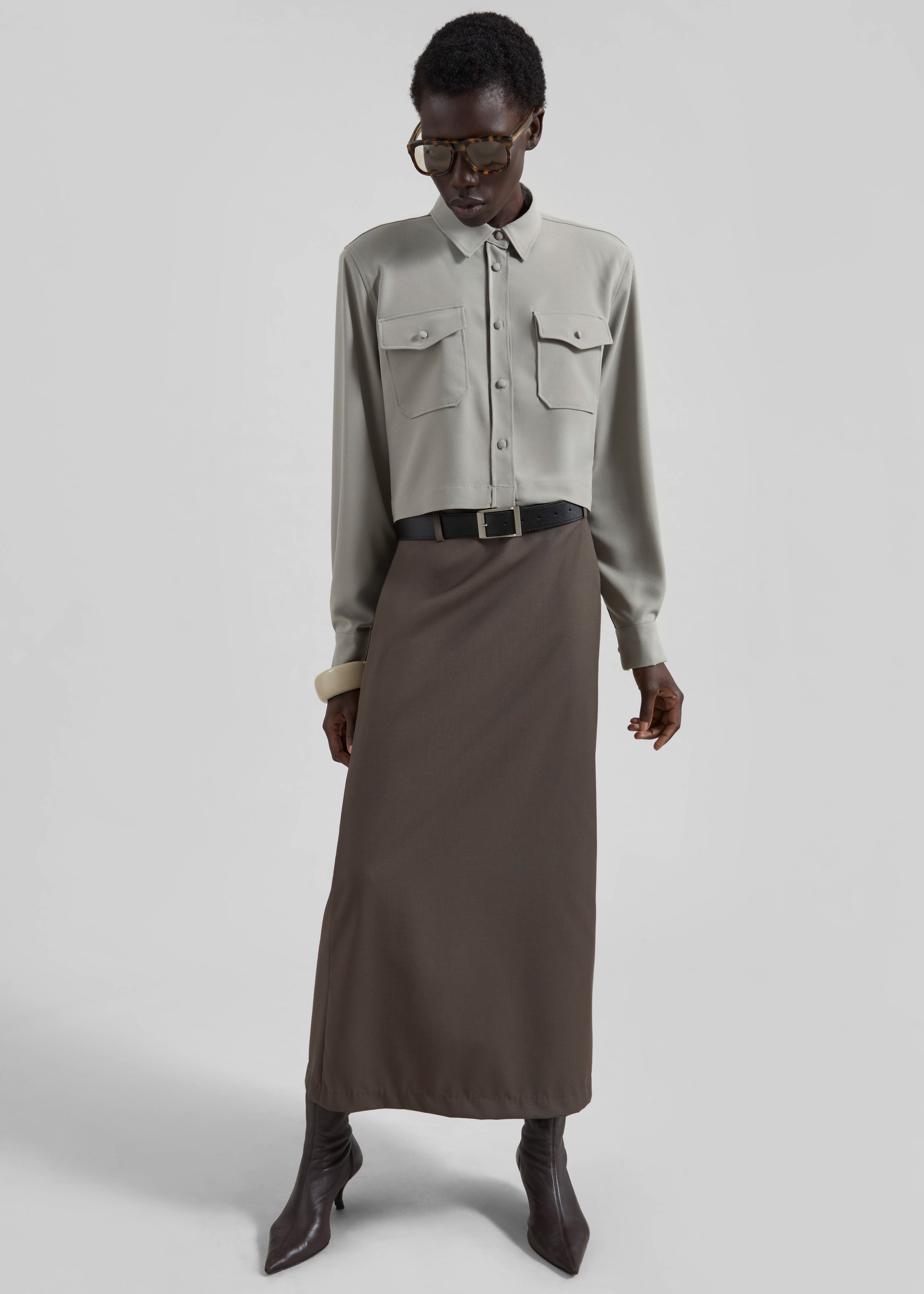 Visen Padded Boxy Shirt - Taupe - 2