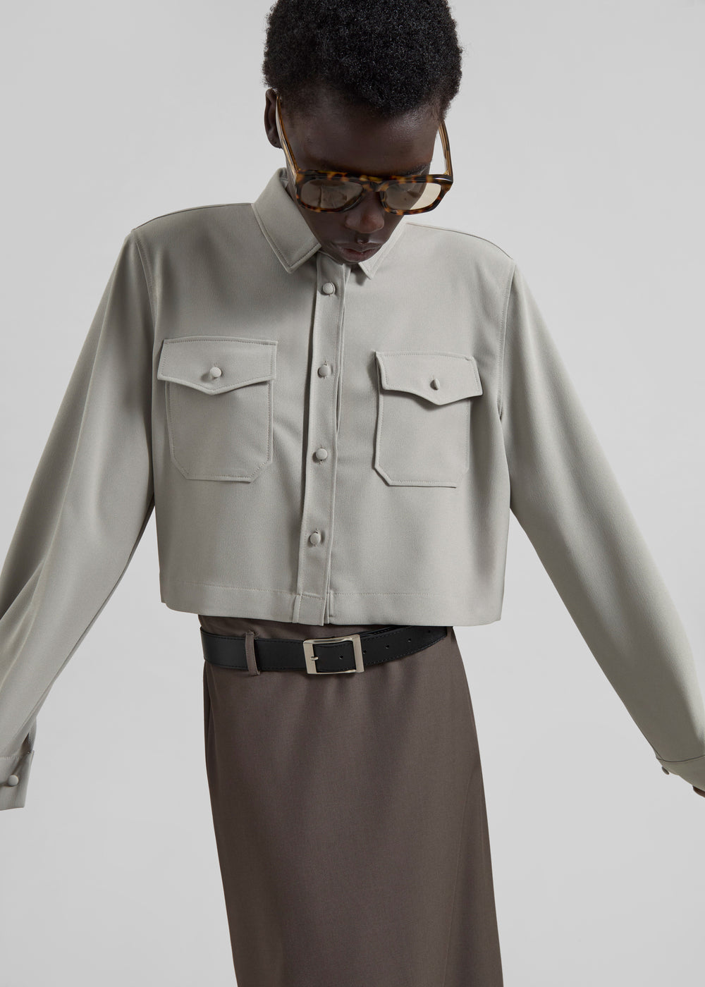 Visen Padded Boxy Shirt - Taupe