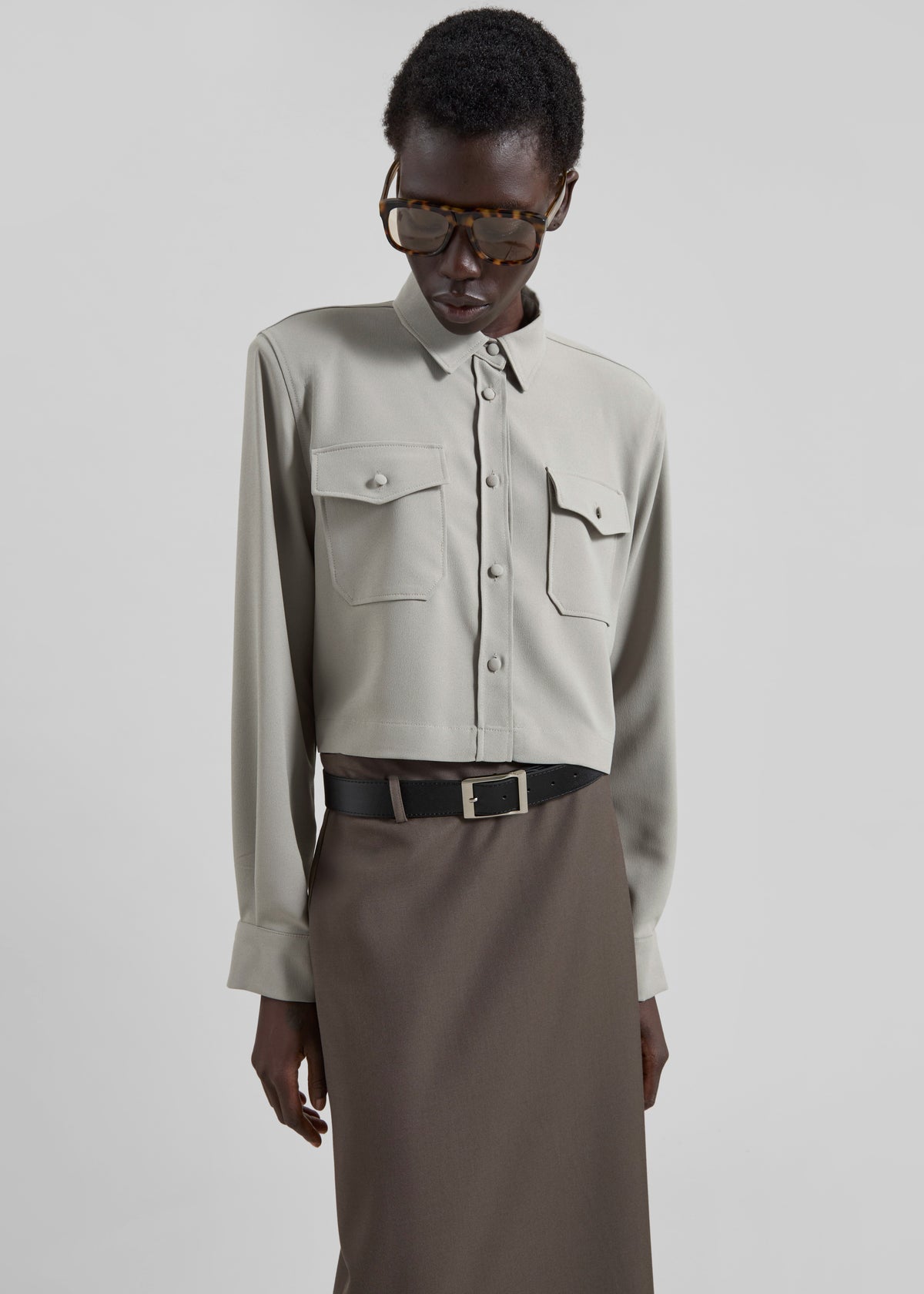 Visen Padded Boxy Shirt - Taupe - 8