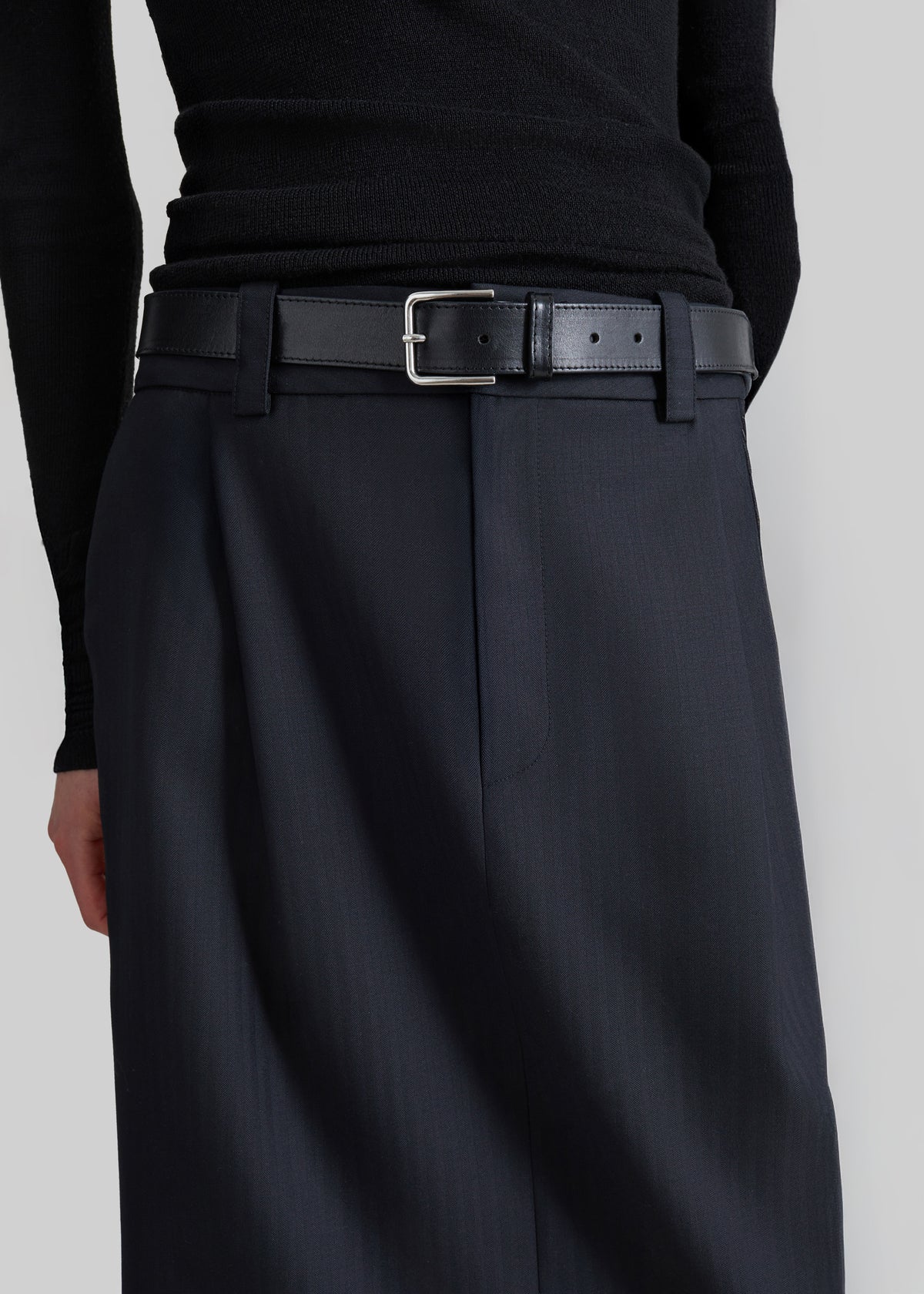 Viviana Chevron Tailored Midi Skirt - Black