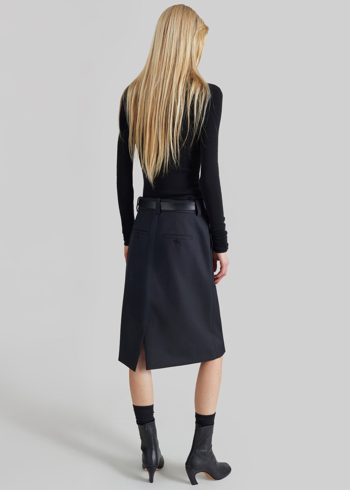 Viviana Chevron Tailored Midi Skirt - Black