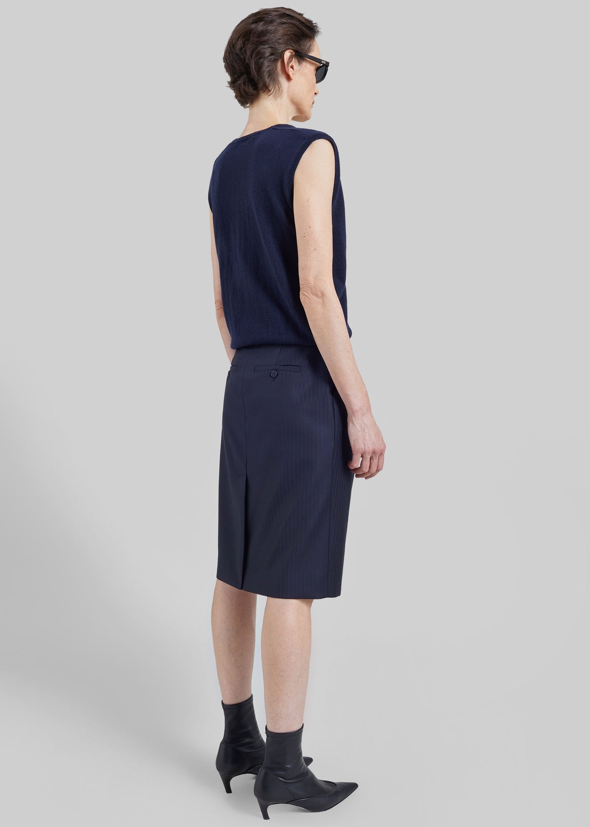 Viviana Chevron Tailored Midi Skirt - Dark Navy