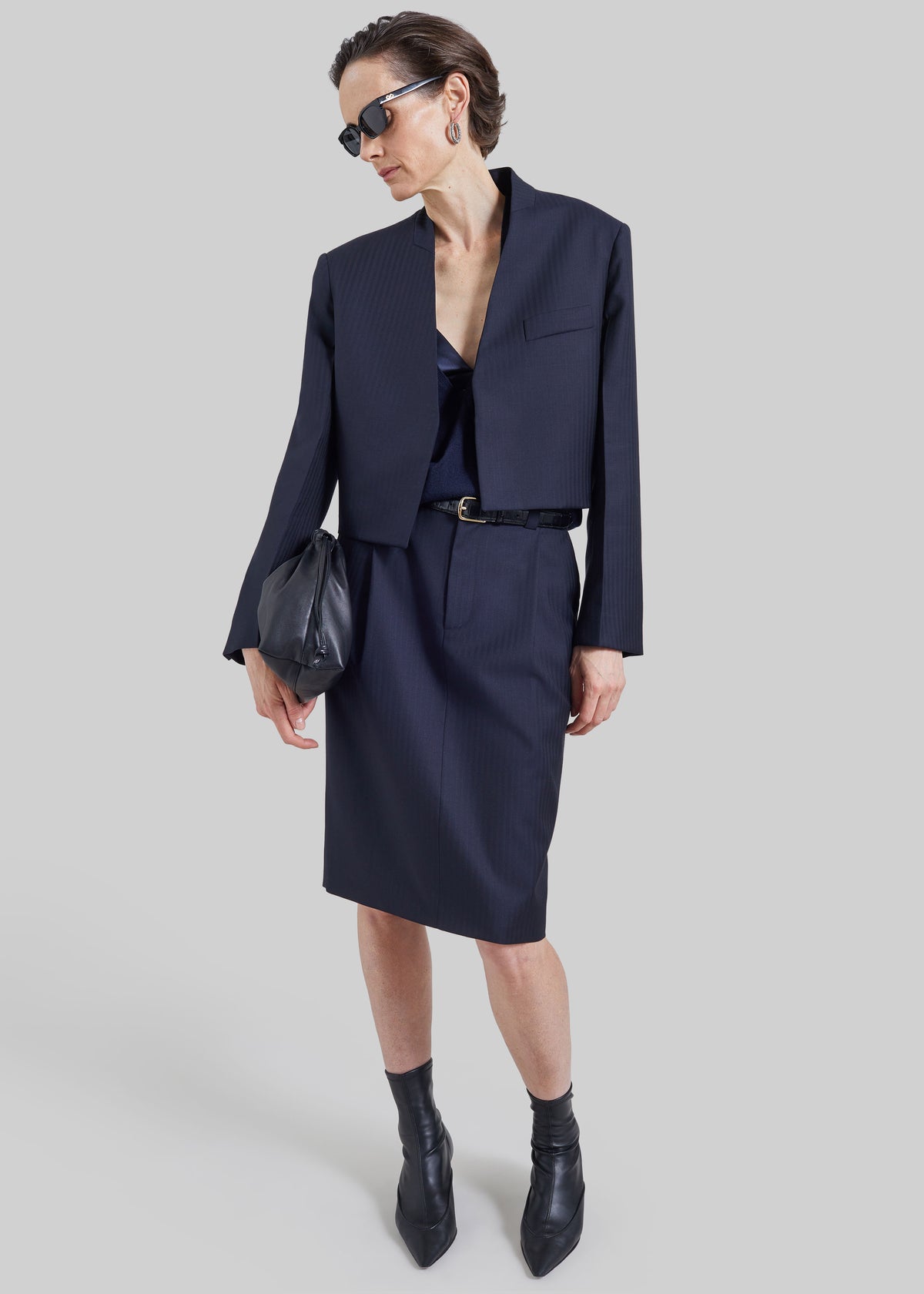 Shop the look image for Viviana Chevron Tailored Midi Skirt - Dark Navy