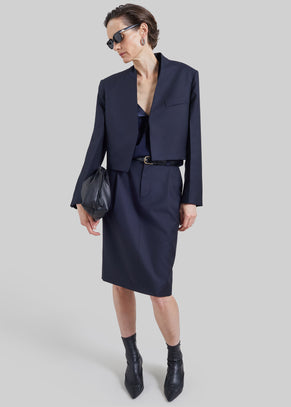Viviana Chevron Tailored Midi Skirt - Dark Navy
