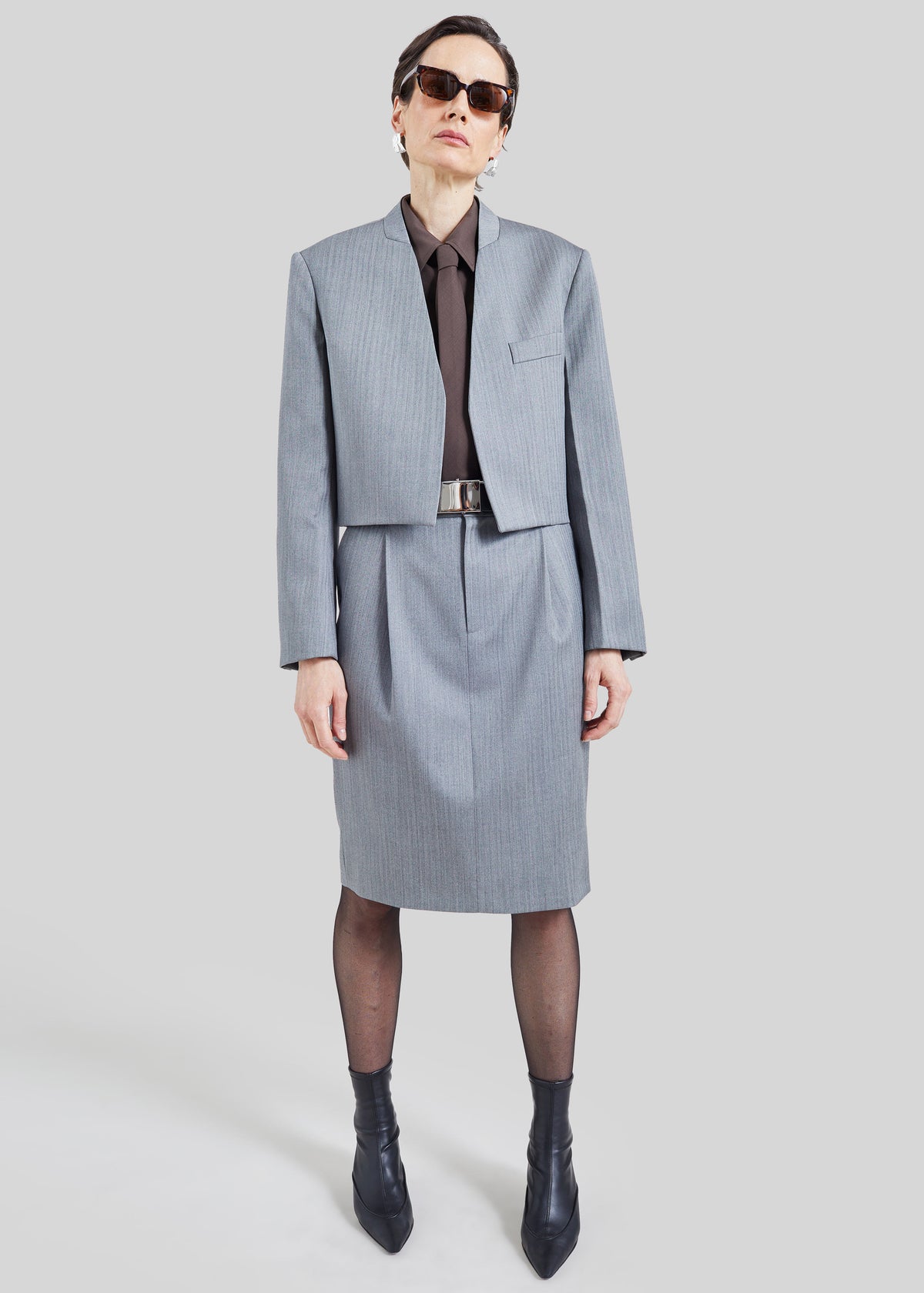 Shop the look image for Viviana Chevron Tailored Midi Skirt - Grey