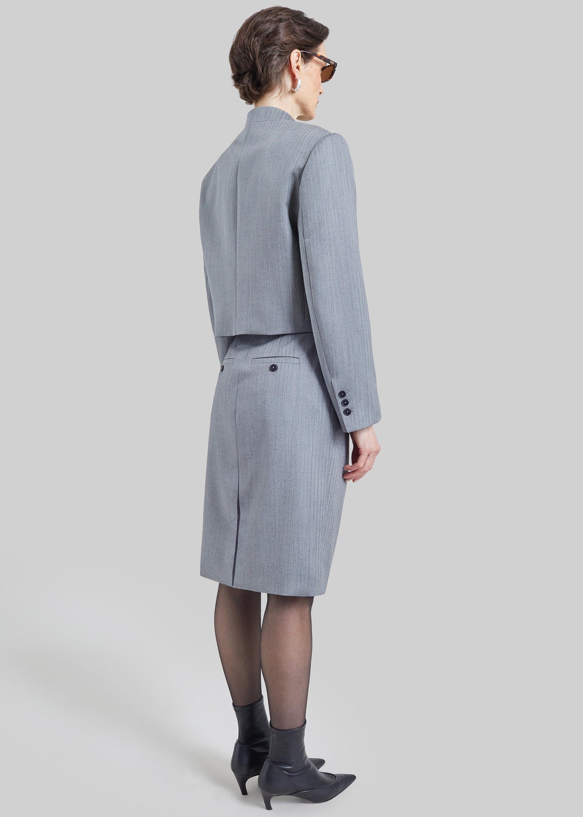 Viviana Chevron Tailored Midi Skirt - Grey