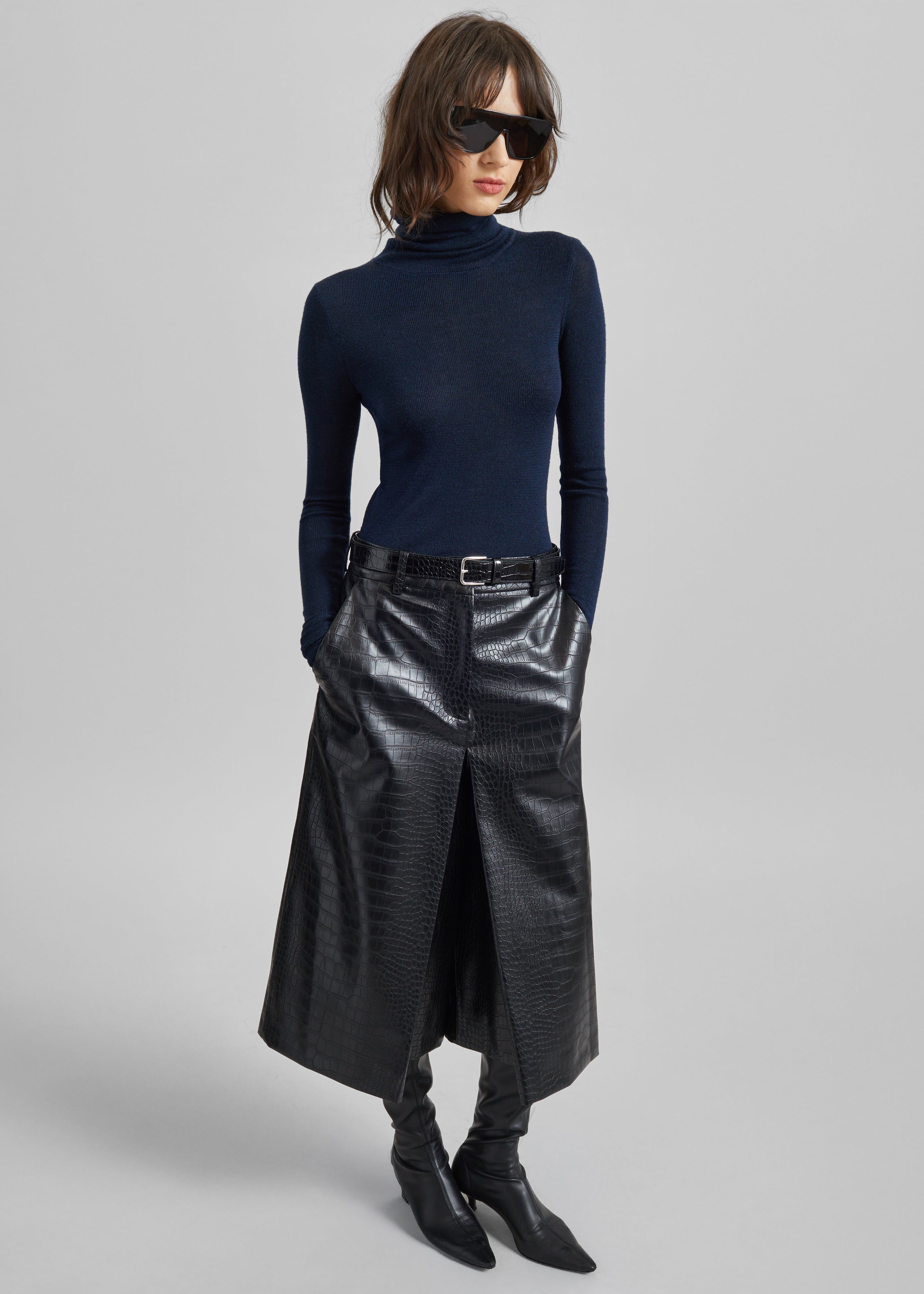 Vivonne Croc Faux Leather Culottes - Black – The Frankie Shop