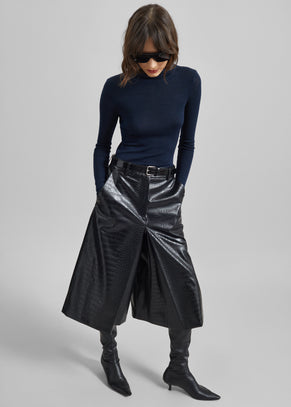 Vivonne Croc Faux Leather Culottes - Black