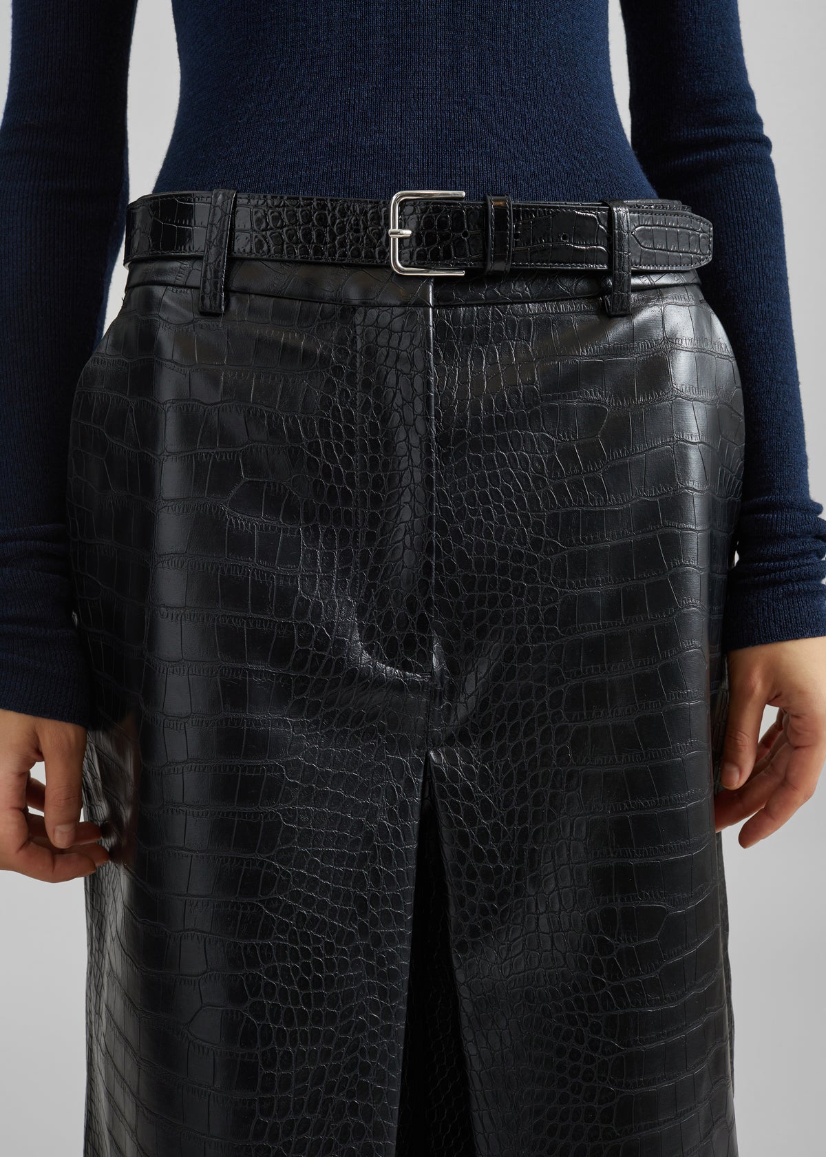 Vivonne Croc Faux Leather Culottes - Black - 5