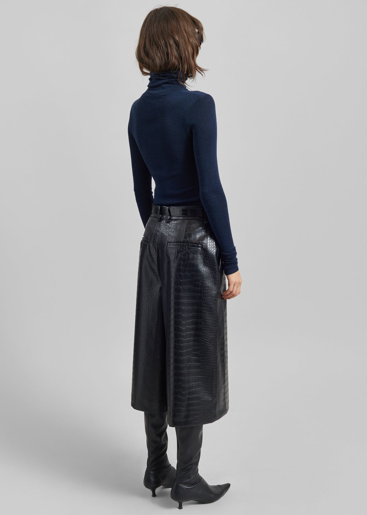 Vivonne Croc Faux Leather Culottes - Black - 9