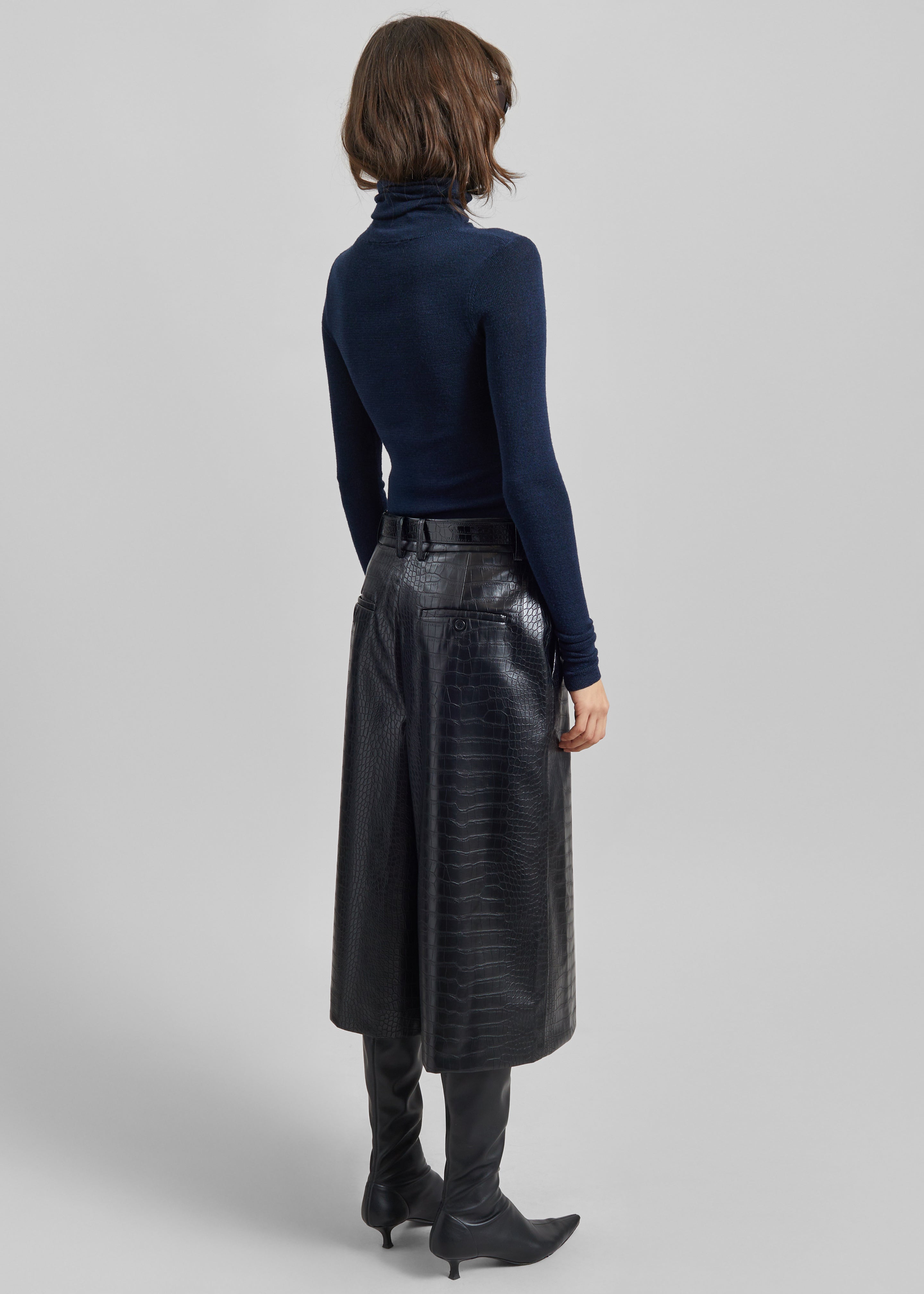 Vivonne Croc Faux Leather Culottes - Black - 9