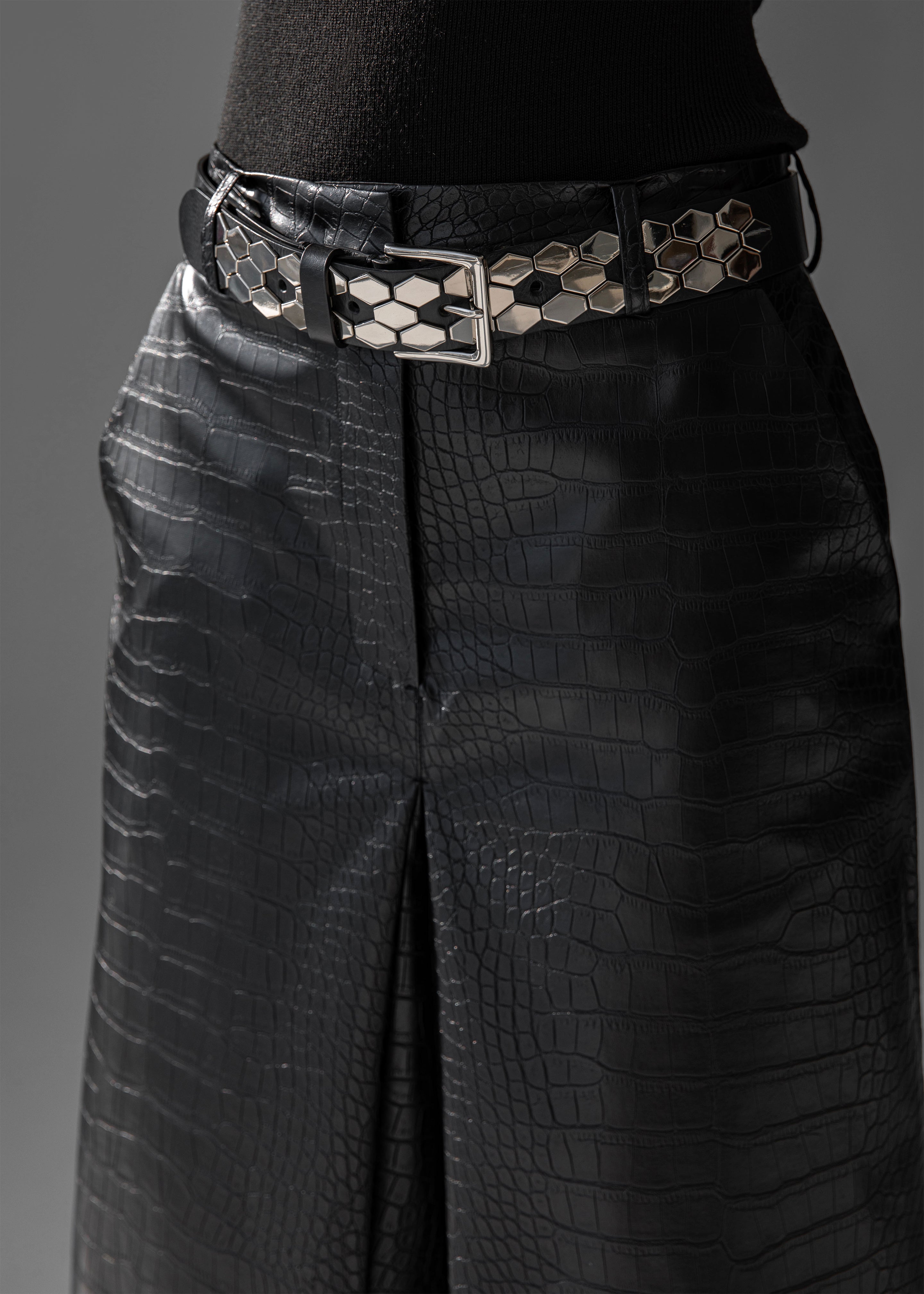 Vivonne Croc Faux Leather Culottes - Black – The Frankie Shop