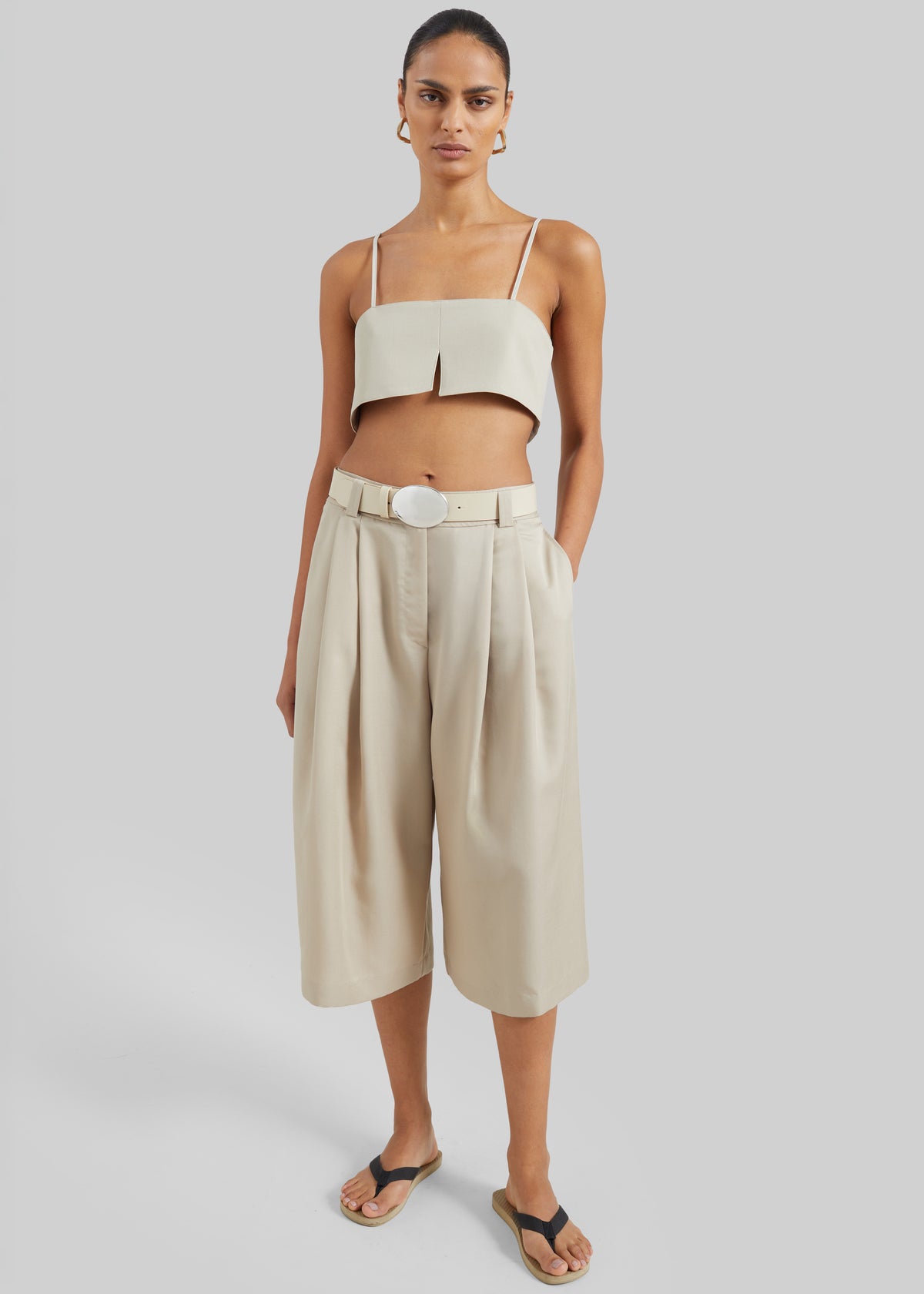 Vorey Pleated Bermuda Shorts - Beige - 1