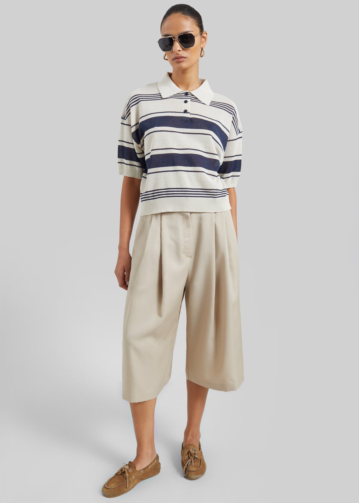 Vorey Pleated Bermuda Shorts - Beige - 2