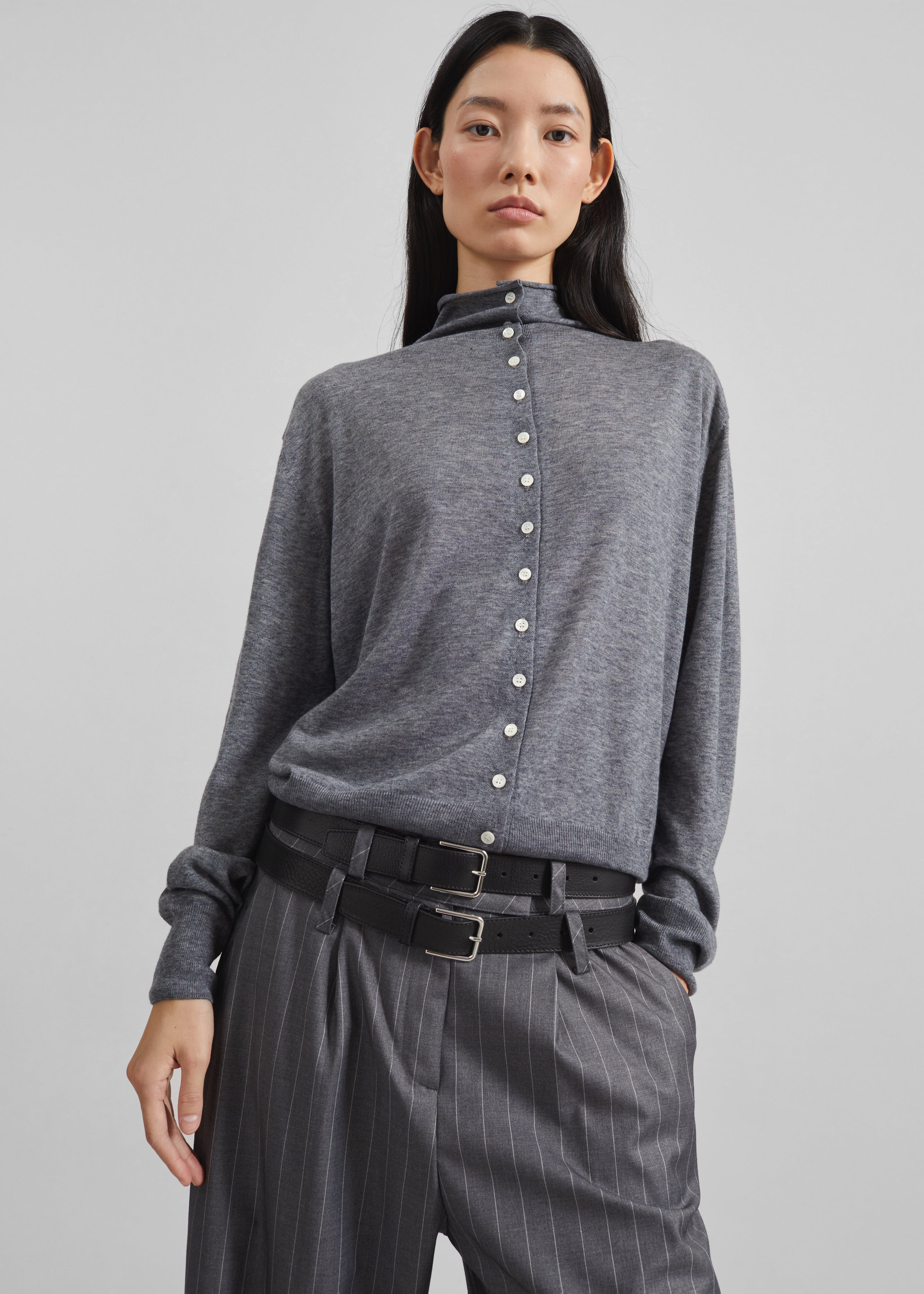 Vradal High Neck Cardigan - Grey – The Frankie Shop