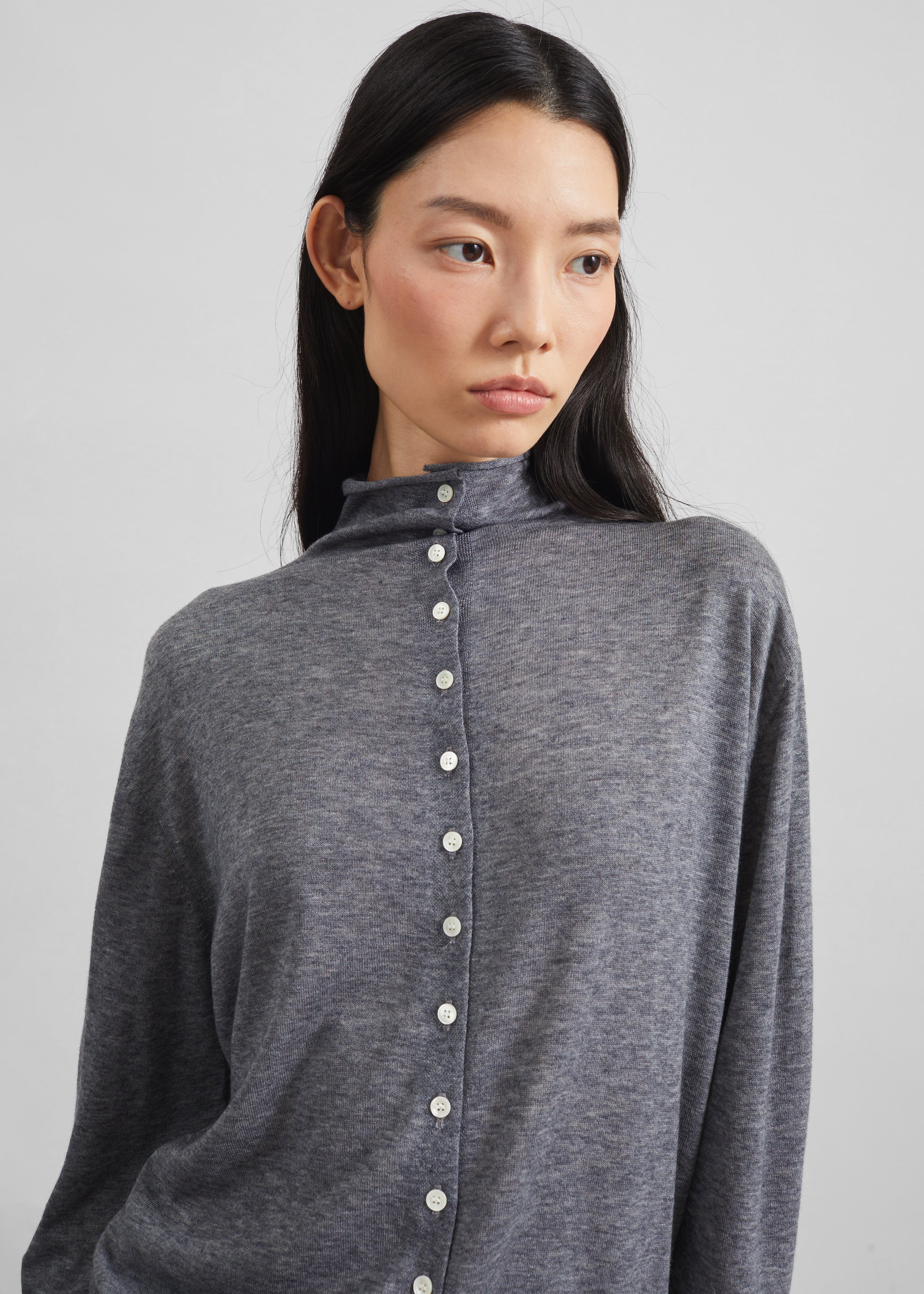 Vradal High Neck Cardigan - Grey – The Frankie Shop