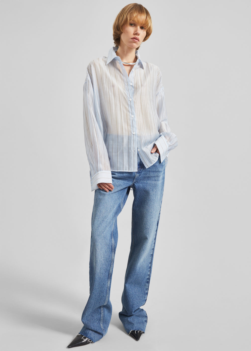 Vranor Light Sheer Shirt - Light Blue/Black Stripe - 1