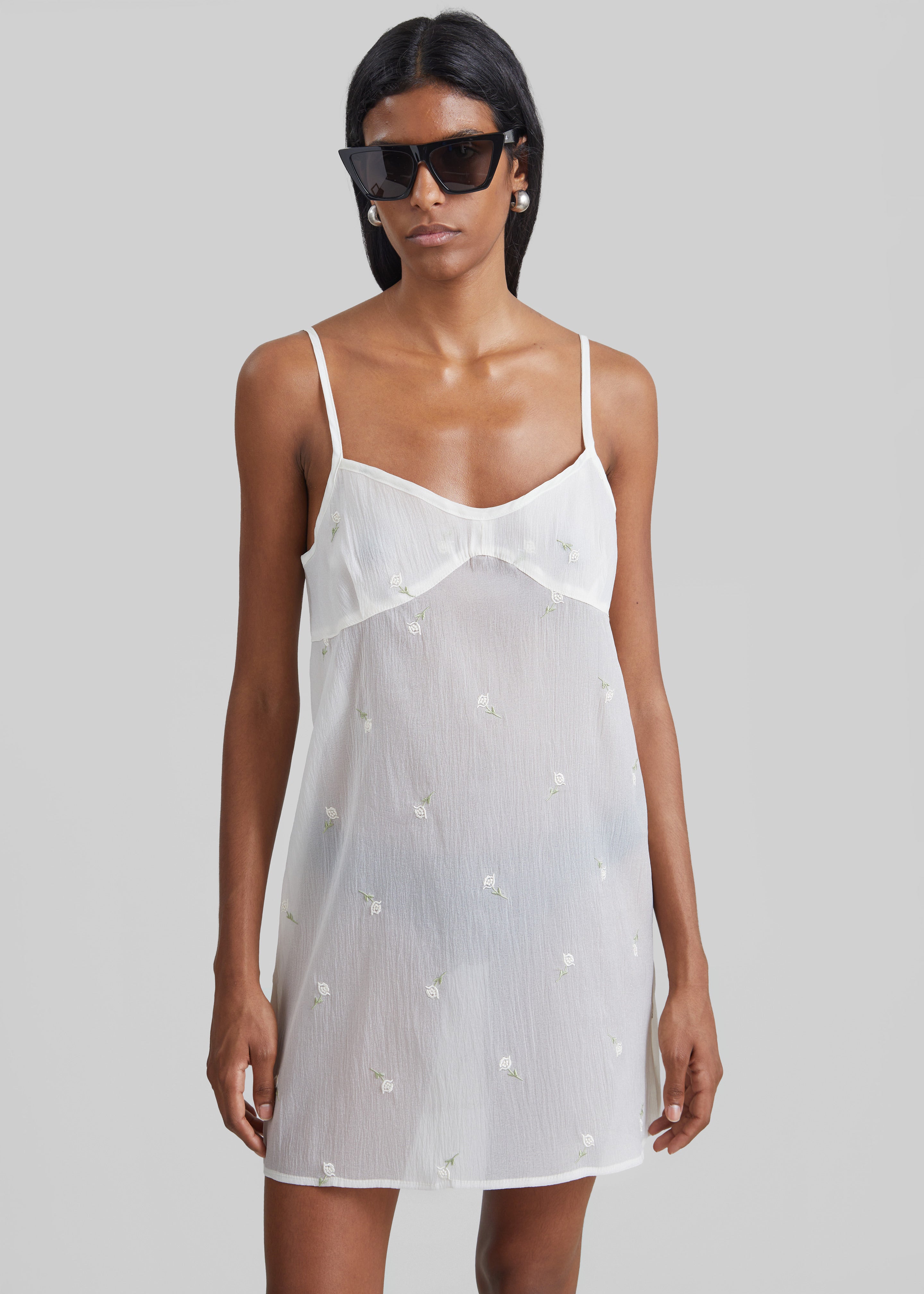Walina Sheer Embroidered Slip Dress - Ivory - 4