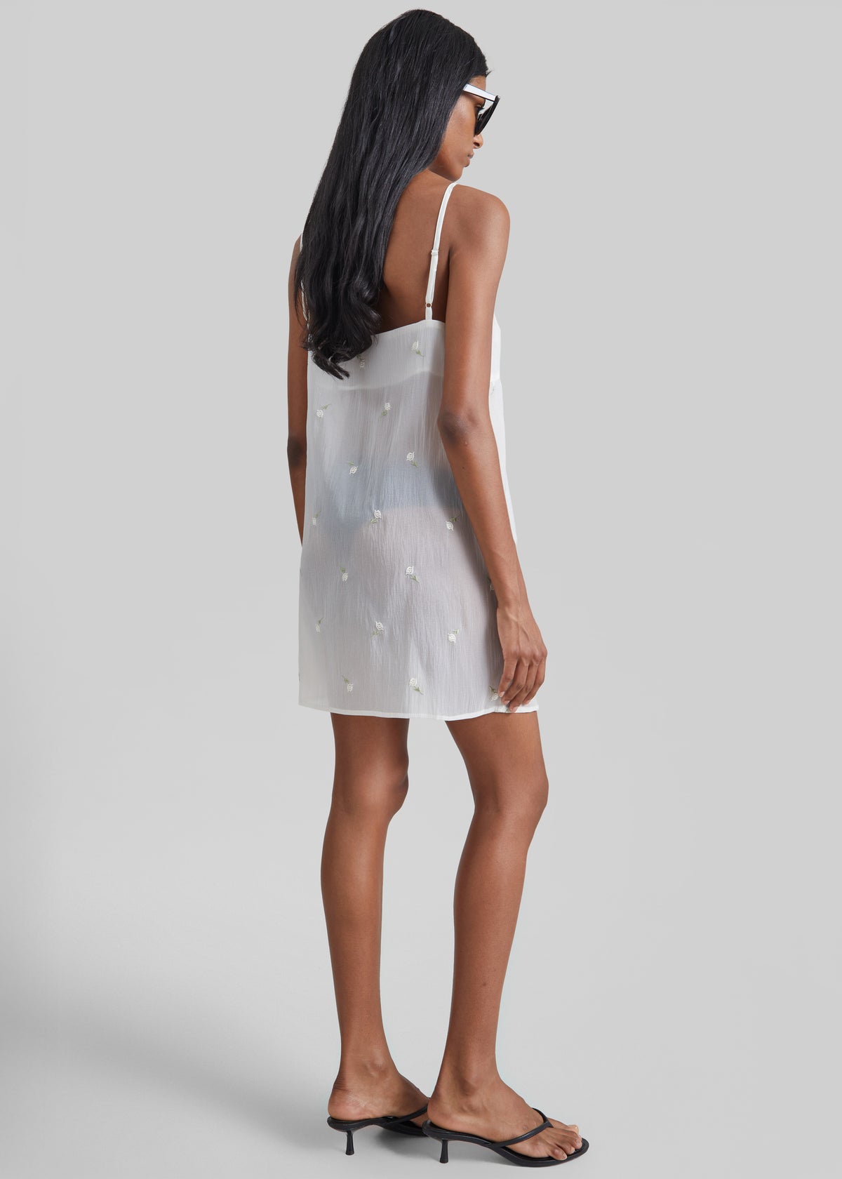Walina Sheer Embroidered Slip Dress - Ivory - 5