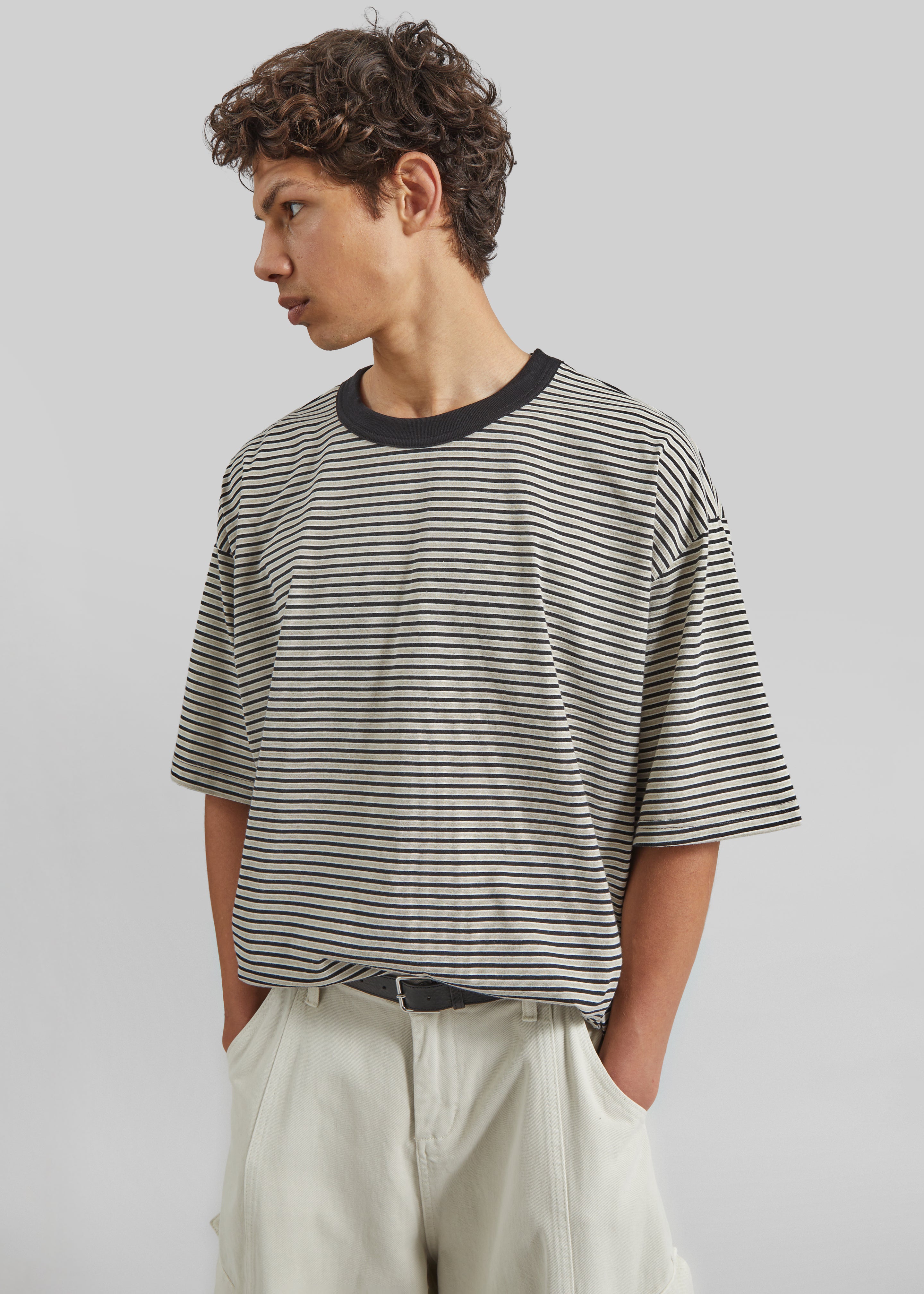 Wallace Oversized T-Shirt - Beige/Brown Stripe - 1