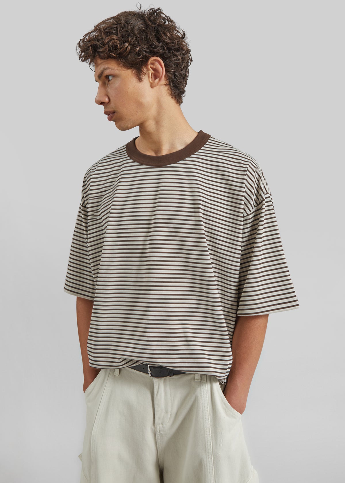 Wallace Oversized T-Shirt - Beige/Brown Stripe