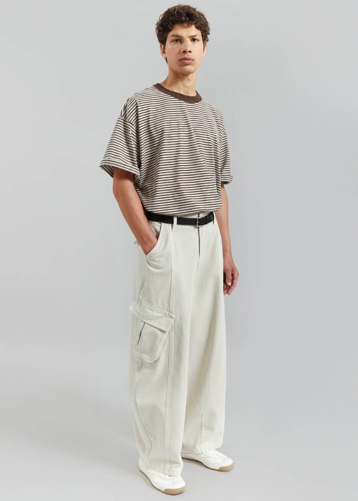 Wallace Oversized T-Shirt - Beige/Brown Stripe