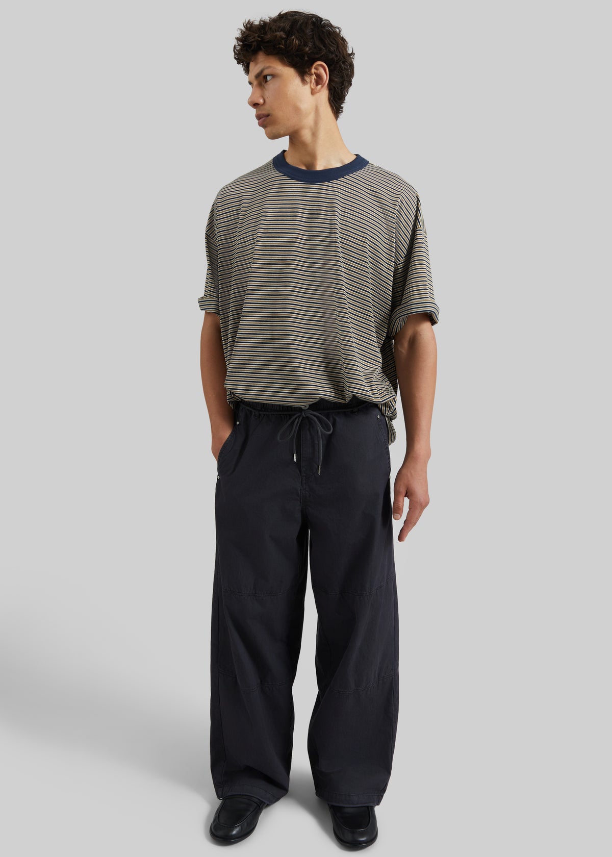 Wallace Oversized T-Shirt - Beige/Navy Stripe - 6