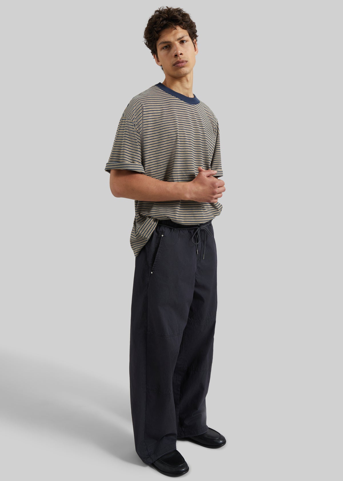 Wallace Oversized T-Shirt - Beige/Navy Stripe - 1