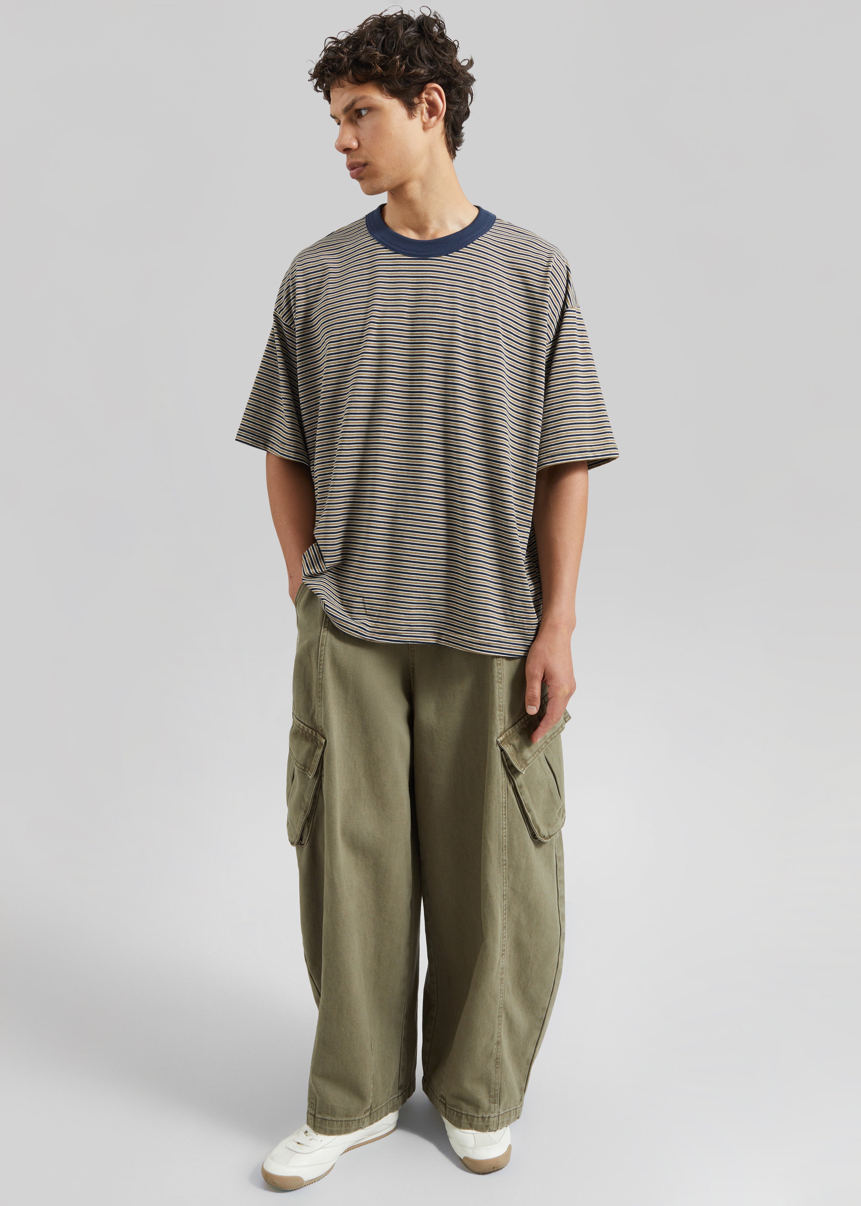 Wallace Oversized T-Shirt - Beige/Navy Stripe - 4