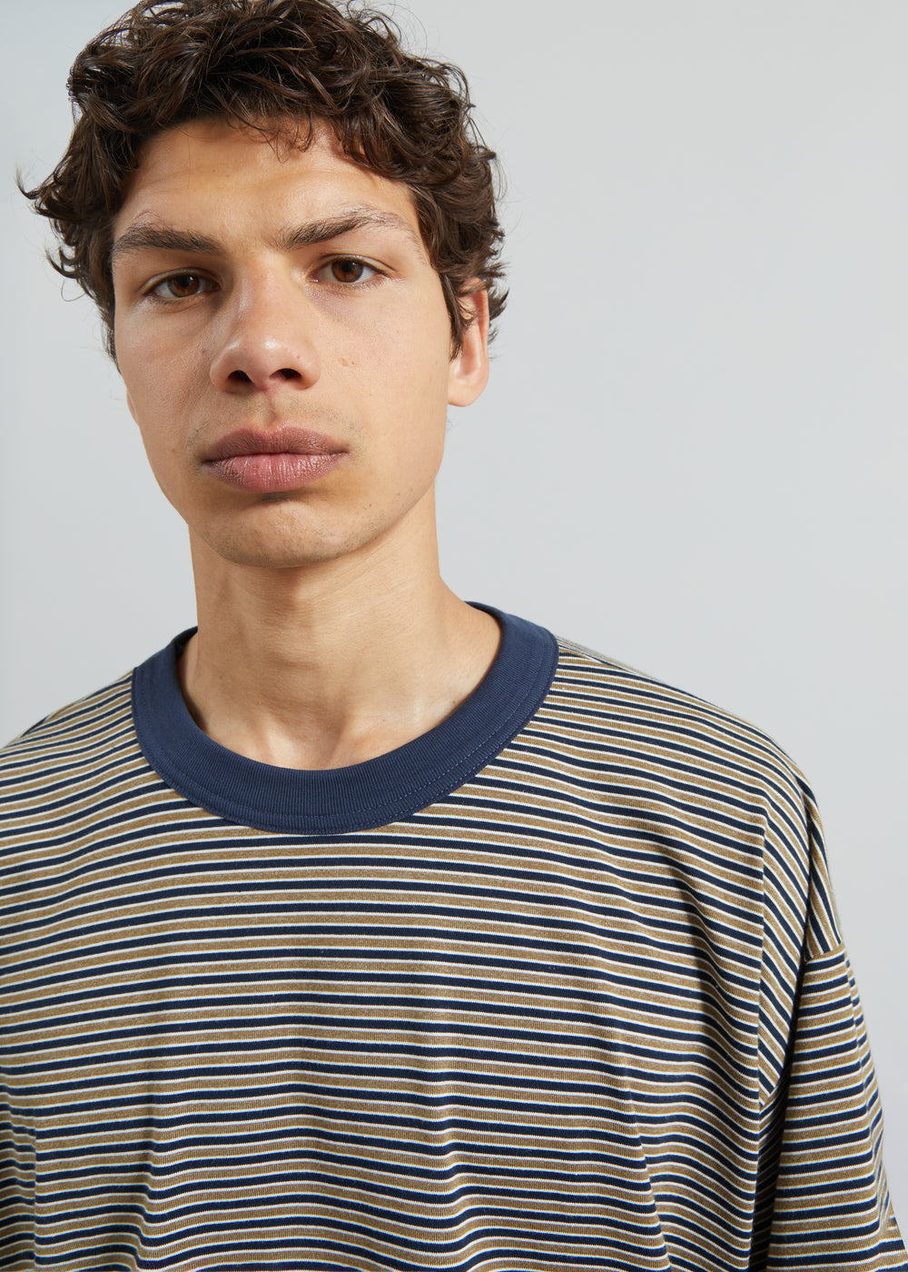 Wallace Oversized T-Shirt - Beige/Navy Stripe - 1