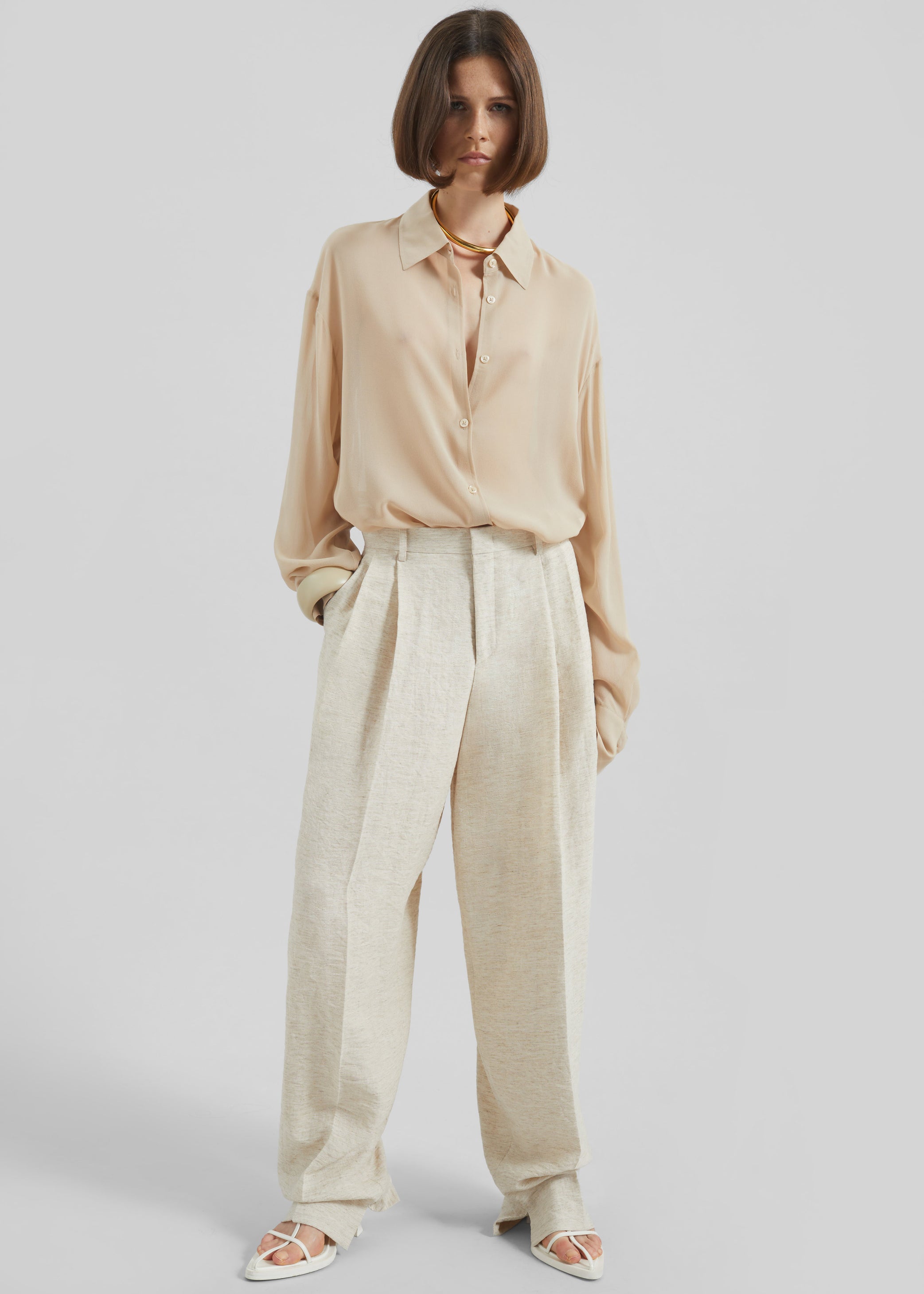 Shop the look image for Wendin Pleated Trousers - Beige Melange