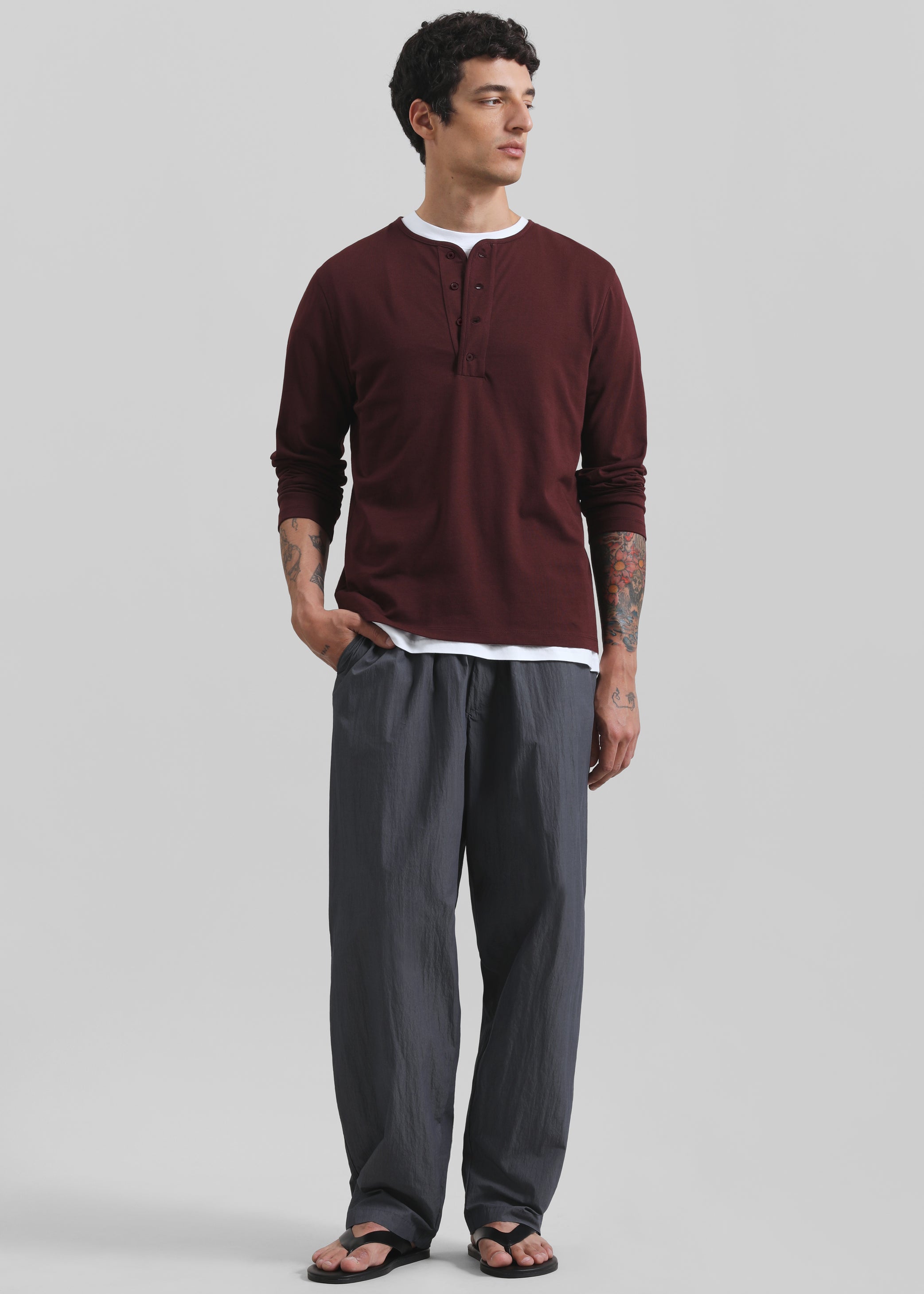 Shop the look image for Whitby Modal-Blend Henley T-Shirt - Burgundy