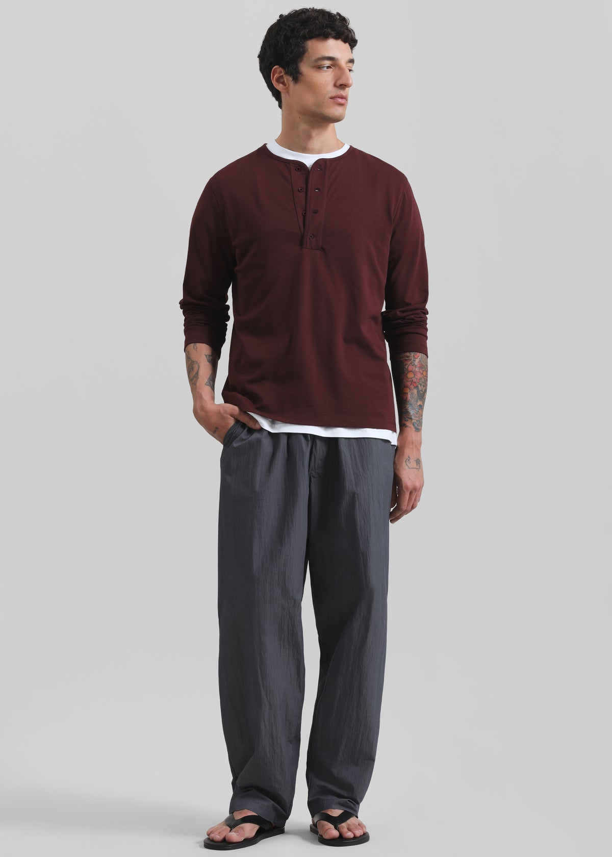 Whitby Modal-Blend Henley T-Shirt - Burgundy - 4