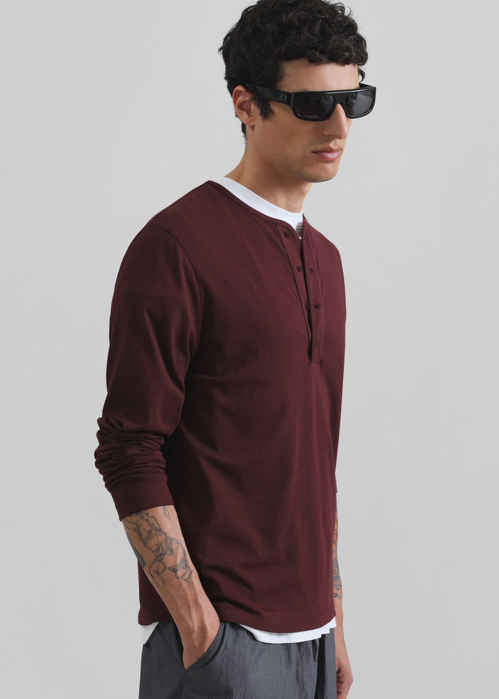 Whitby Modal-Blend Henley T-Shirt - Burgundy