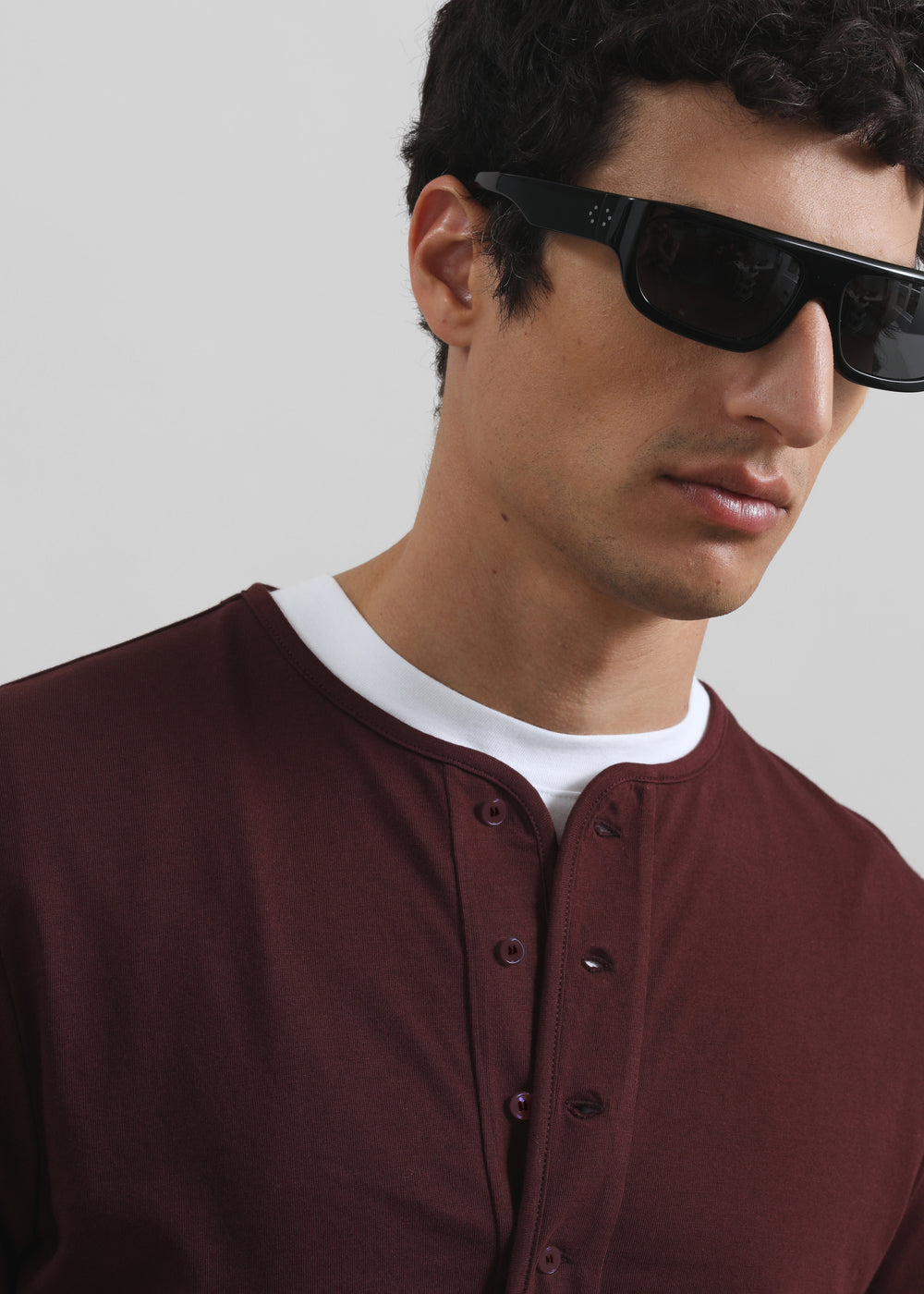 Whitby Modal-Blend Henley T-Shirt - Burgundy - 1