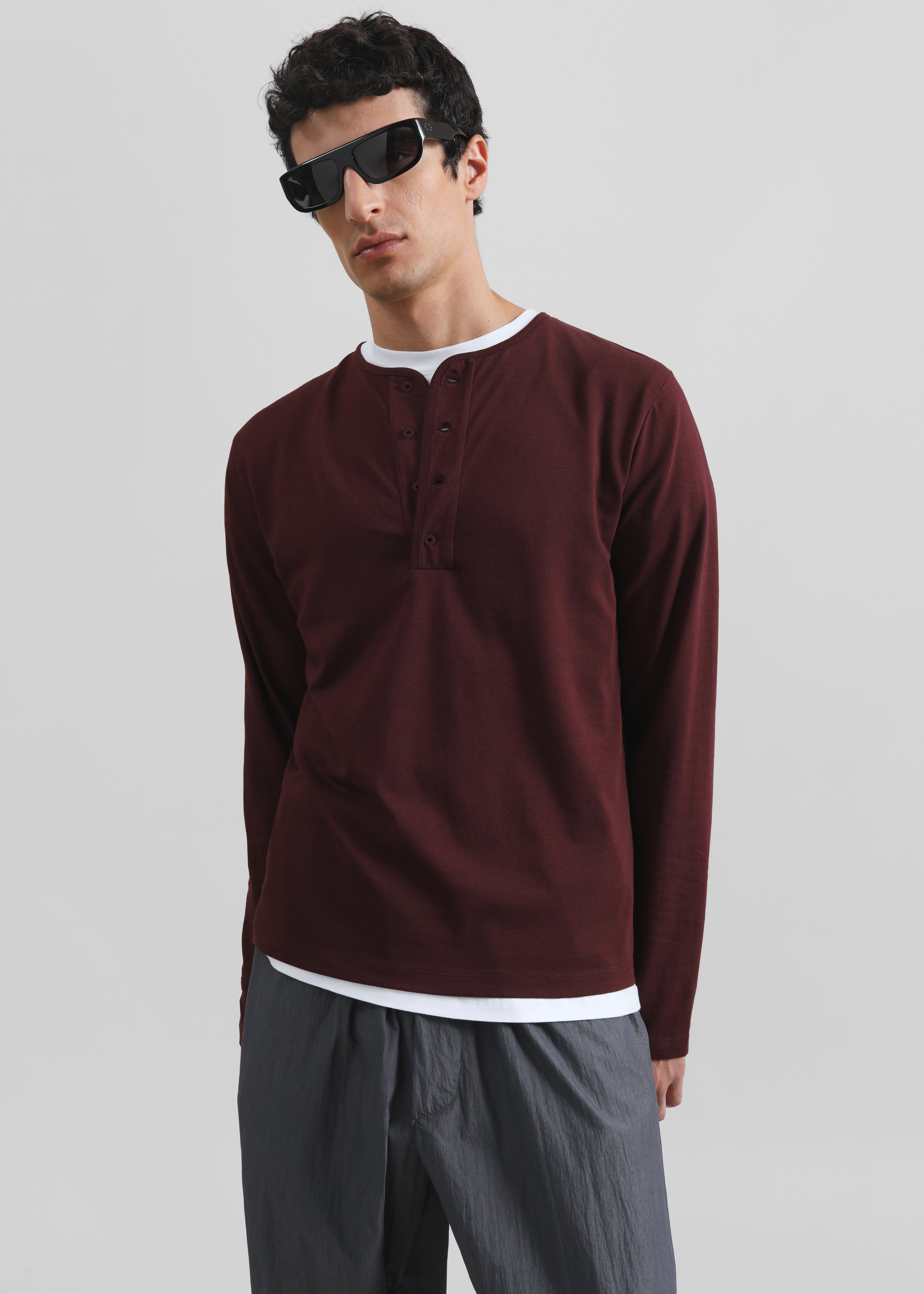 Whitby Modal-Blend Henley T-Shirt - Burgundy - 1
