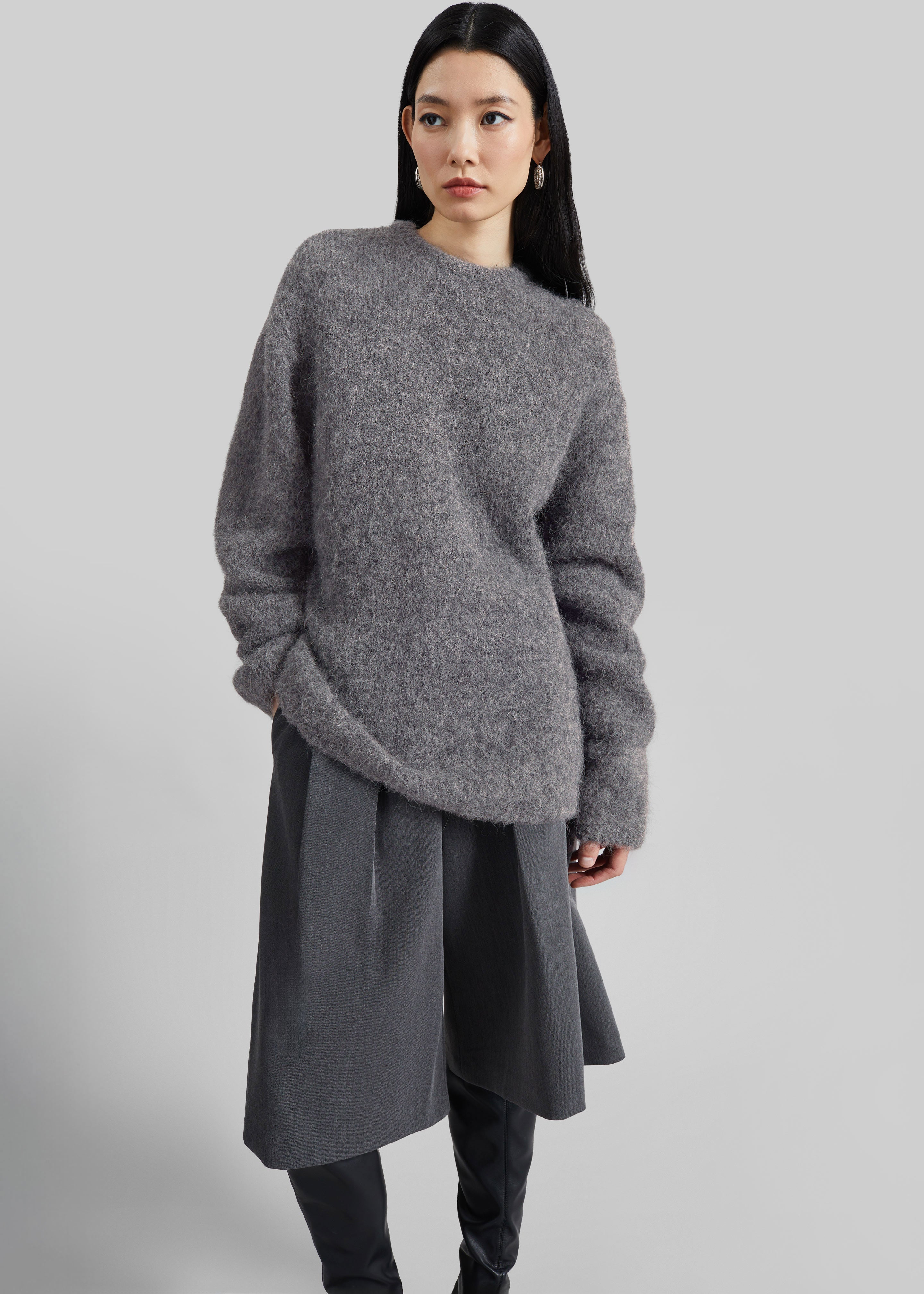 Janesen Oversized Cable Knit Sweater - Grey Melange – The Frankie Shop
