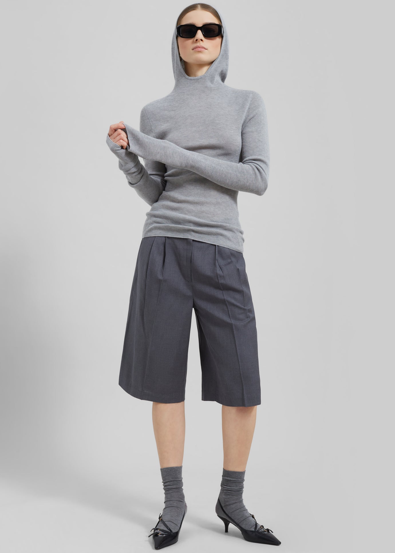 Wilma Pleated Bermuda Shorts - Grey