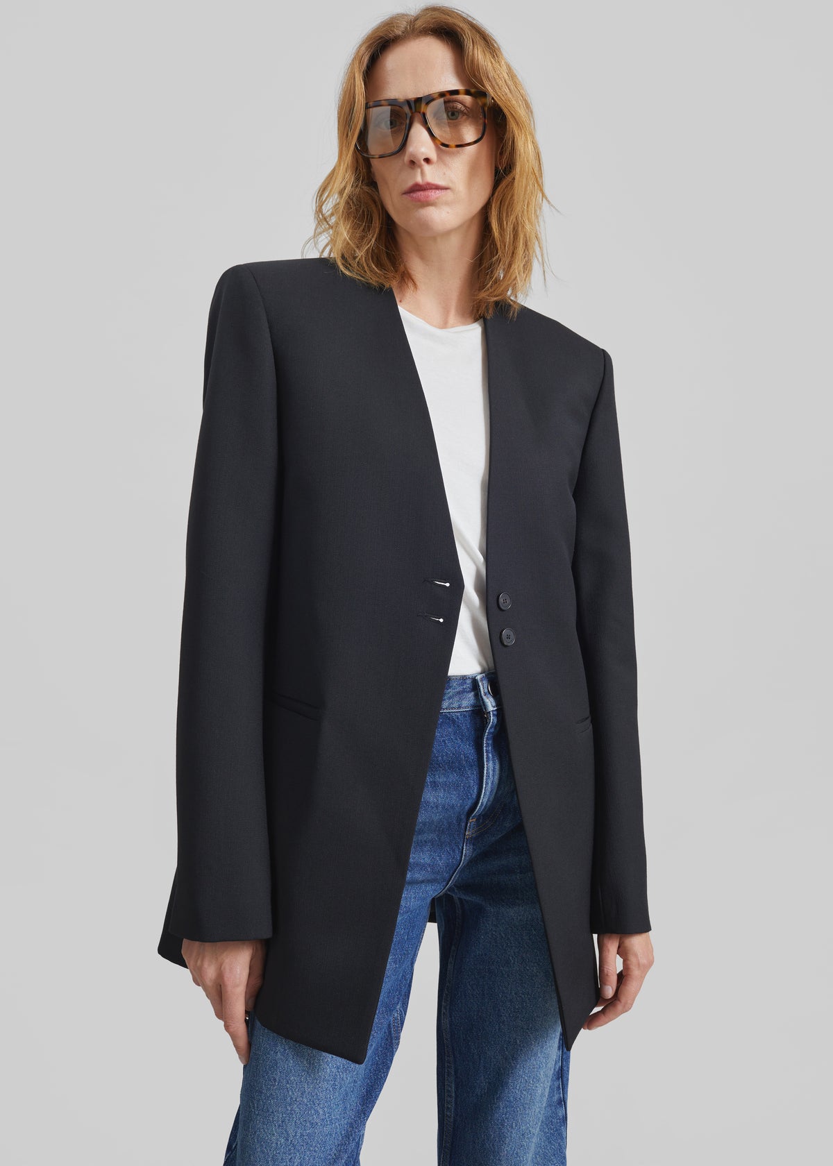 Winsen Collarless Blazer - Black - 6