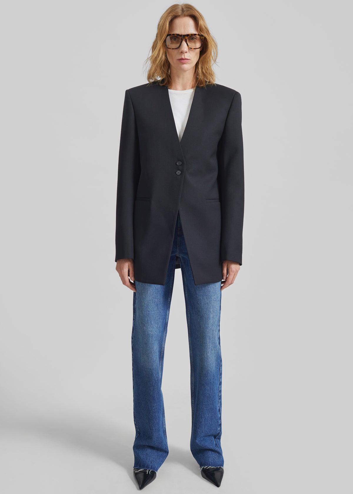 Winsen Collarless Blazer - Black - 2