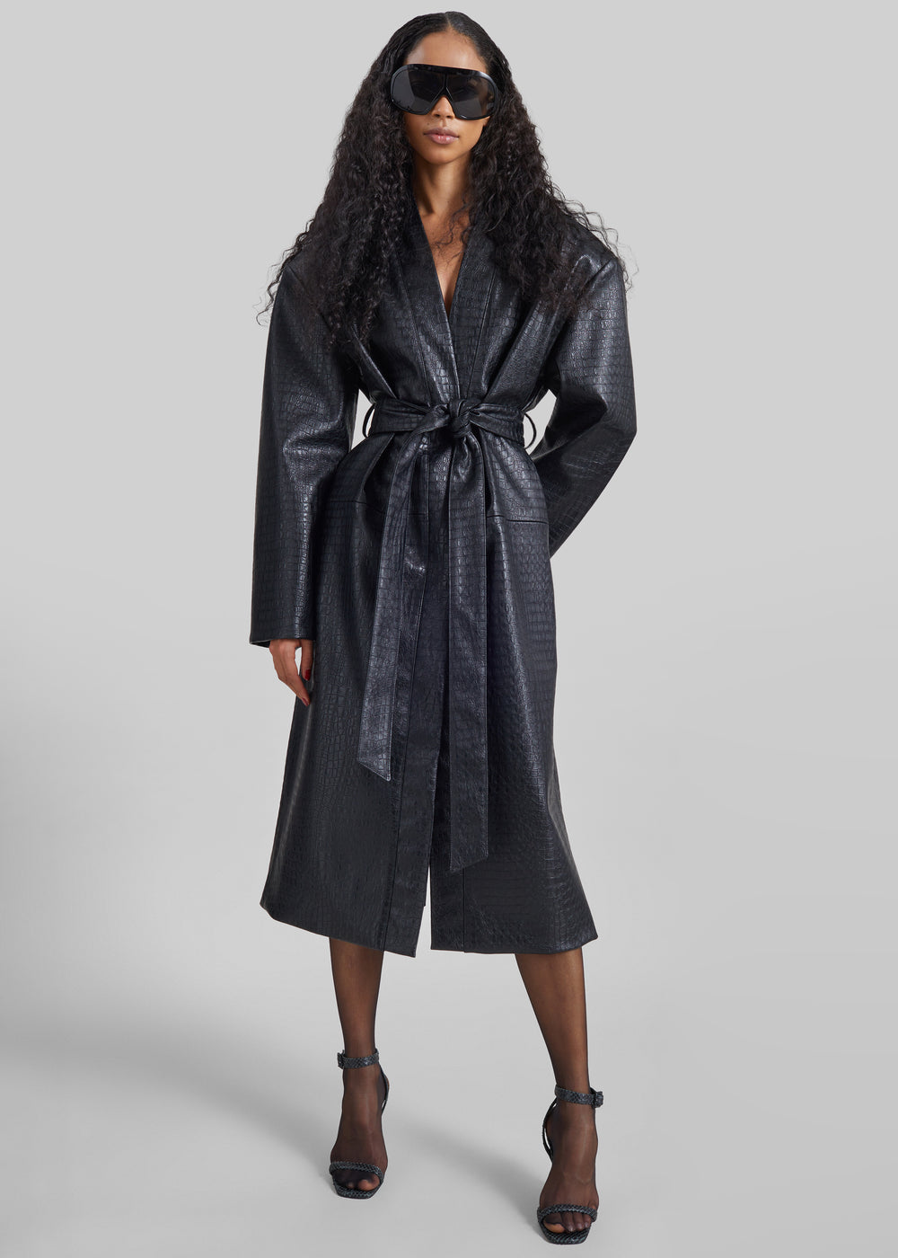Winsor Croc Embossed Padded Coat - Black