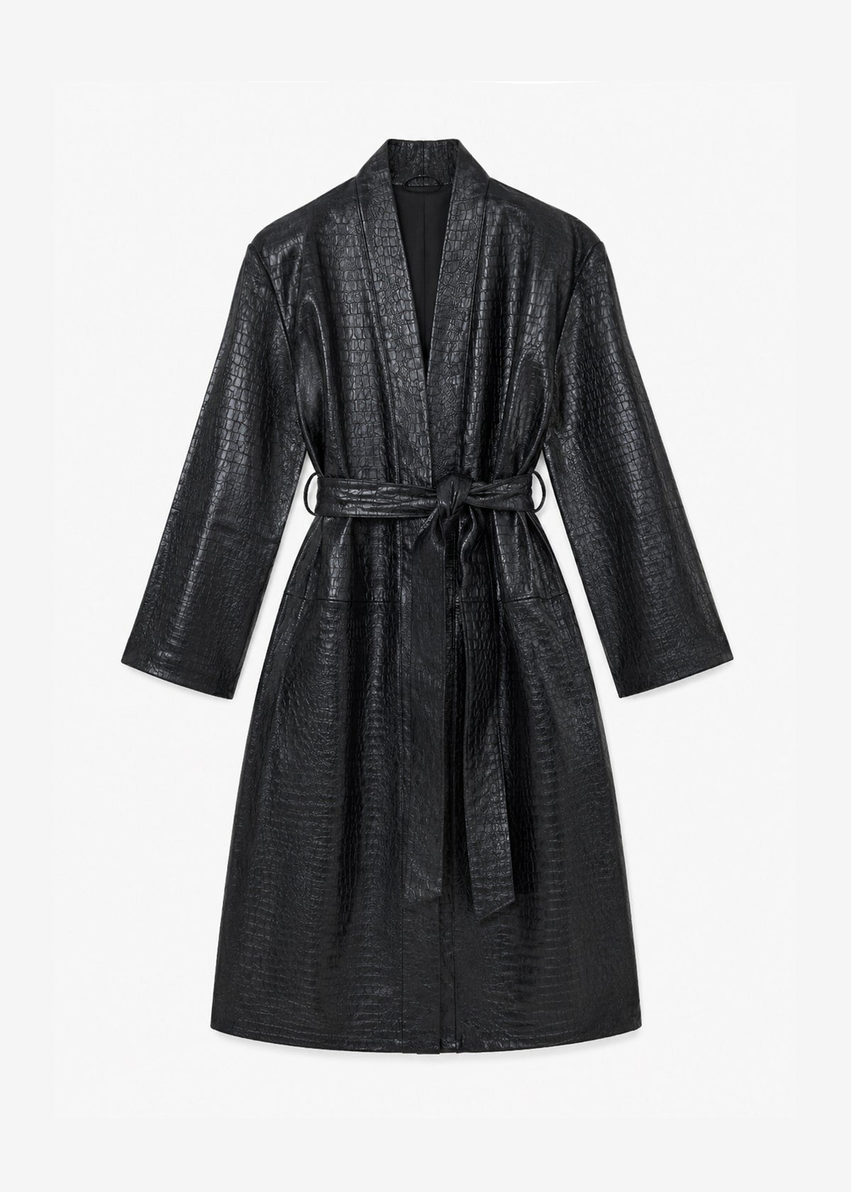 Winsor Croc Embossed Padded Coat - Black